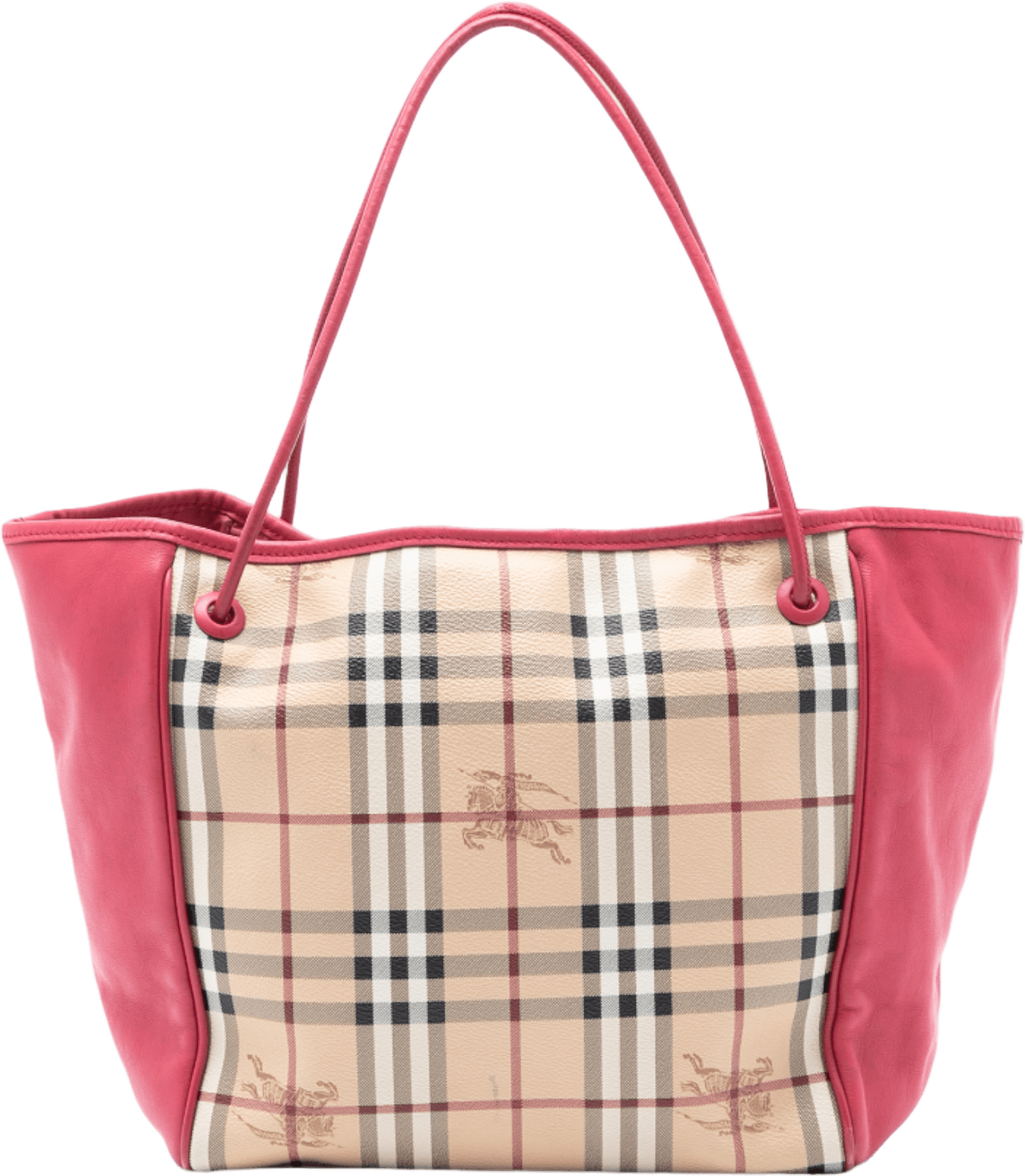 Burberry Small Leather Trimmed Haymarket Check Coated Canvas Canterbury Tote, från Luxclusif, i färgen beige.