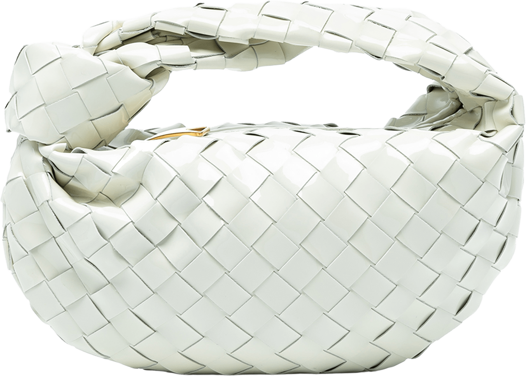 Bottega Veneta Mini Patent Intrecciato Jodie, från Luxclusif, i färgen white.