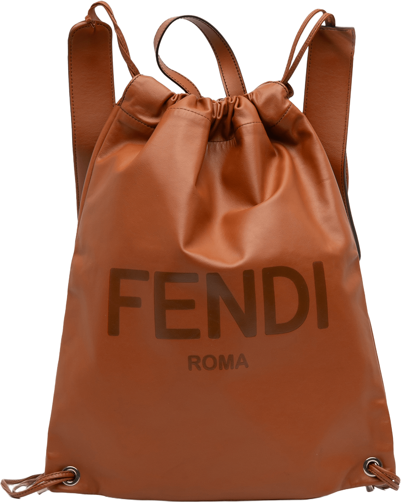 Fendi Leather Logo Drawstring Backpack, från Luxclusif, i färgen brown.