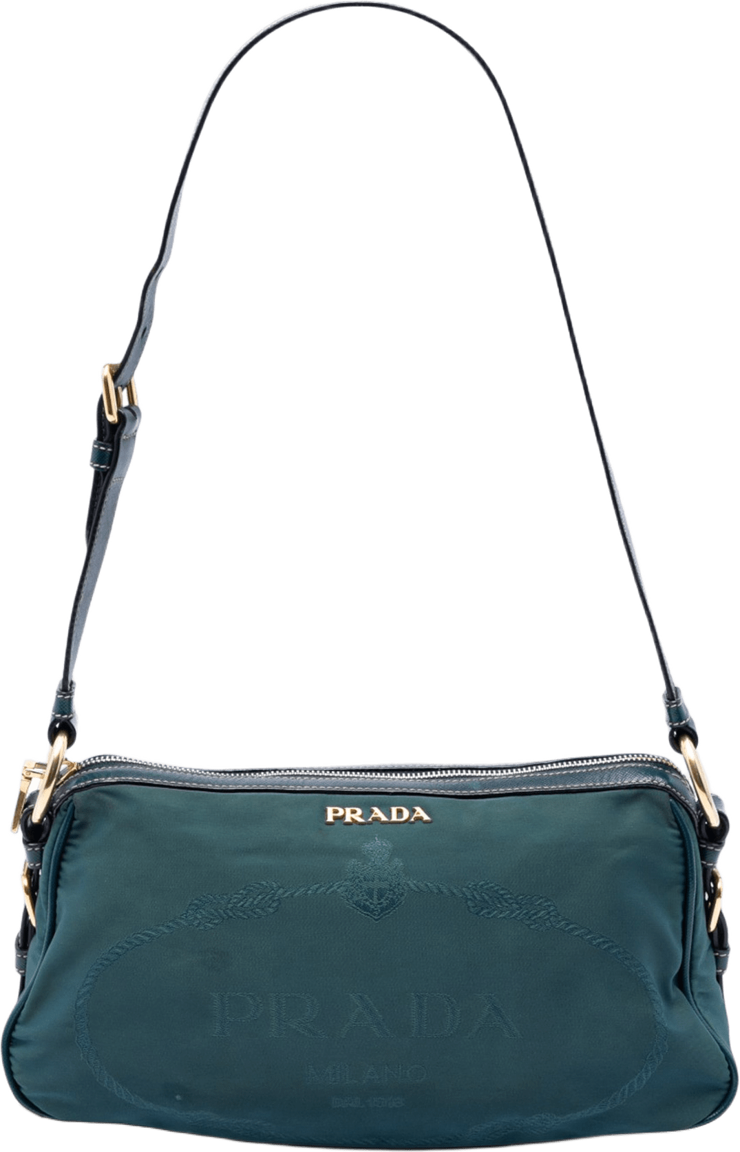 Prada Tessuto Canapa Logo Shoulder Bag, från Luxclusif, i färgen peacock.