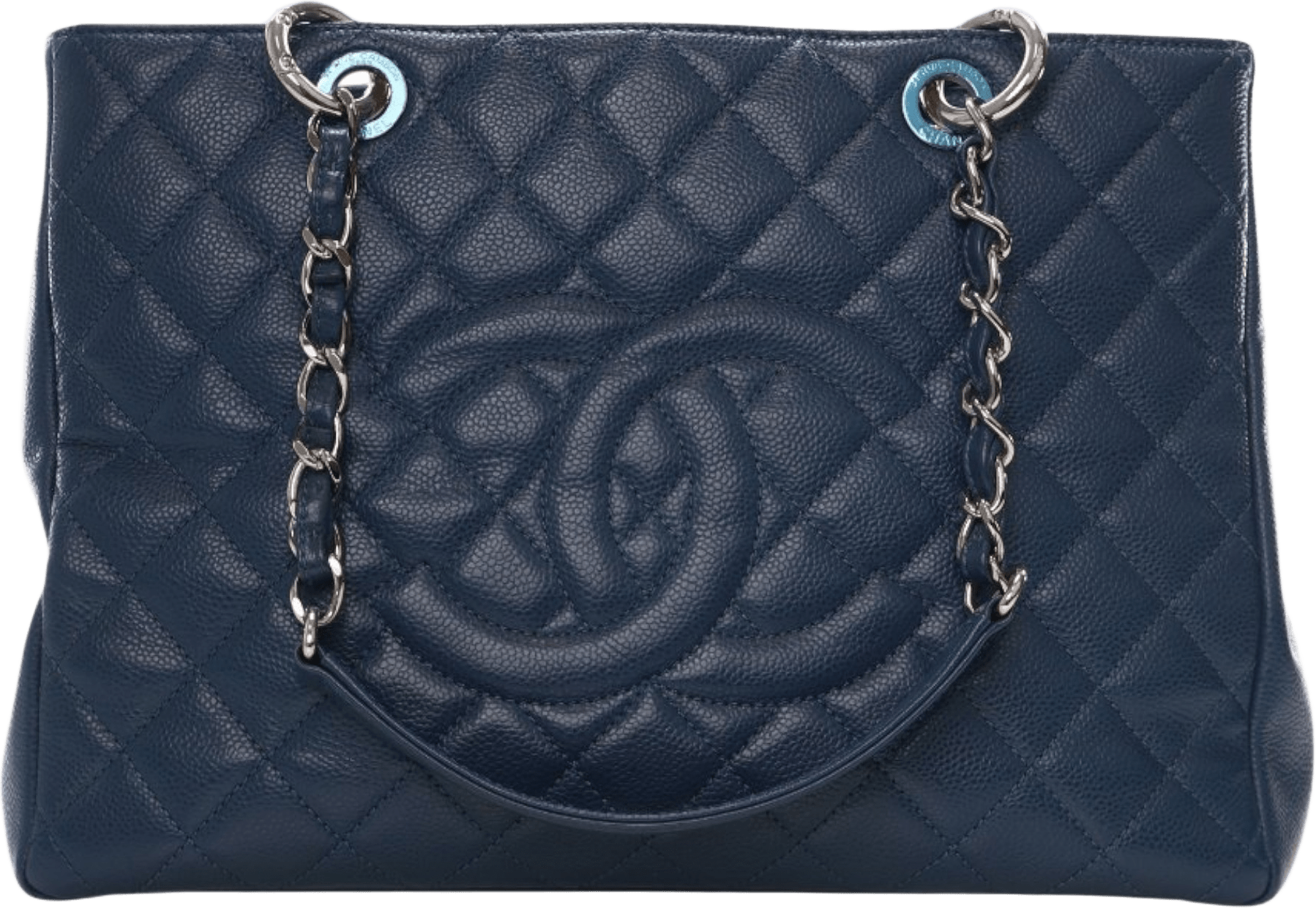 Chanel Caviar Grand Shopping Tote, från Luxclusif, i färgen blue.
