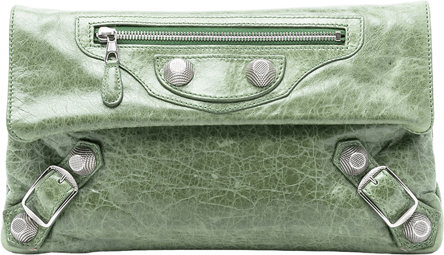 Balenciaga Lambskin Motocross Giant 21 Envelope Clutch, från Luxclusif, i färgen olive green.