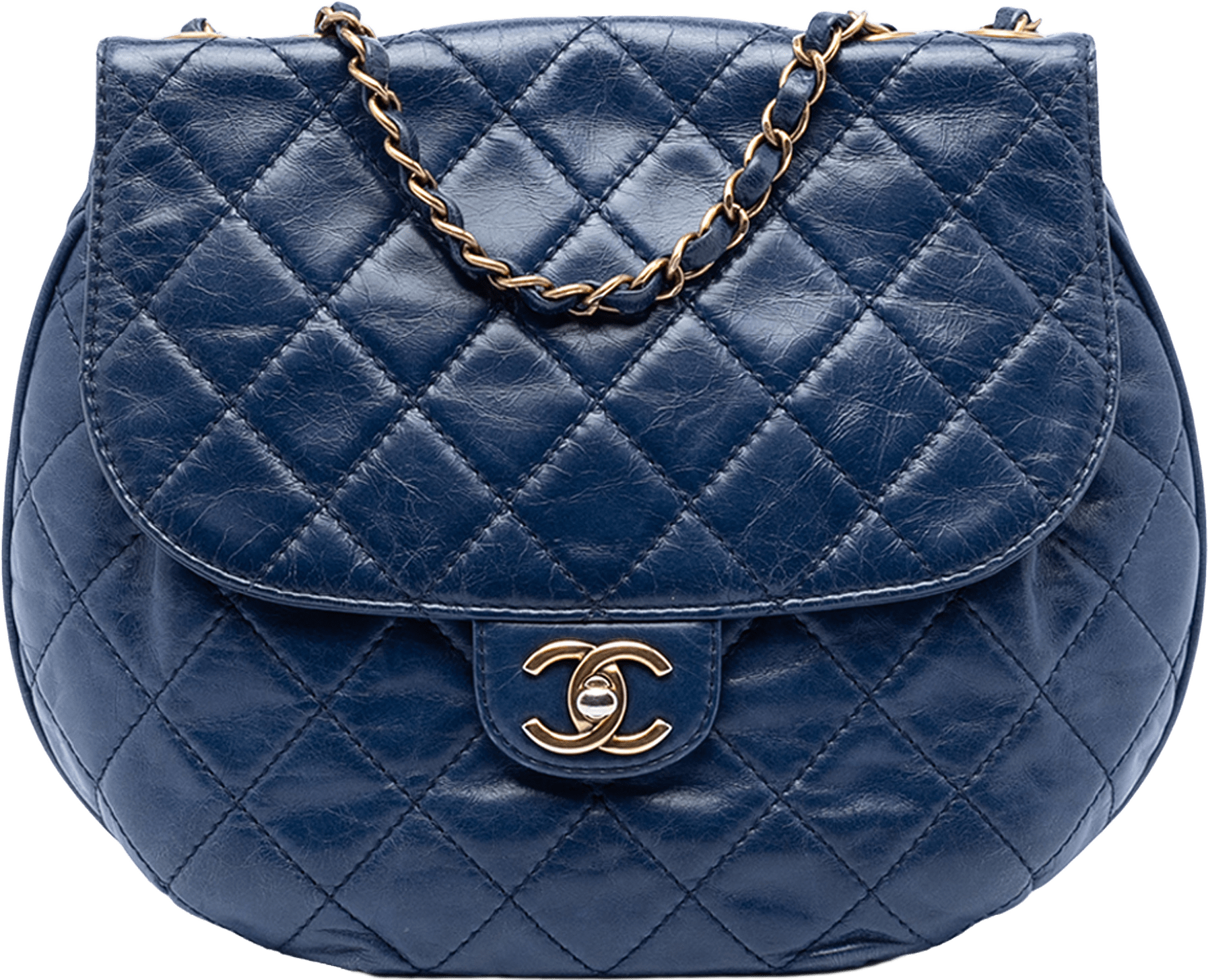 Chanel Medium Quilted Aged Calfskin Bubble Cc Flap, från Luxclusif, i färgen blue.