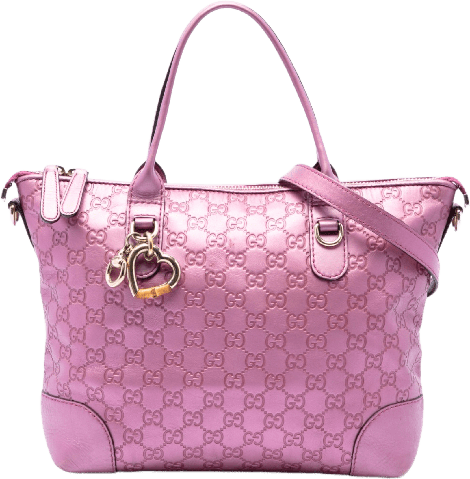 Gucci Metallic Guccissima Heart Bit Satchel, från Luxclusif, i färgen rosa.