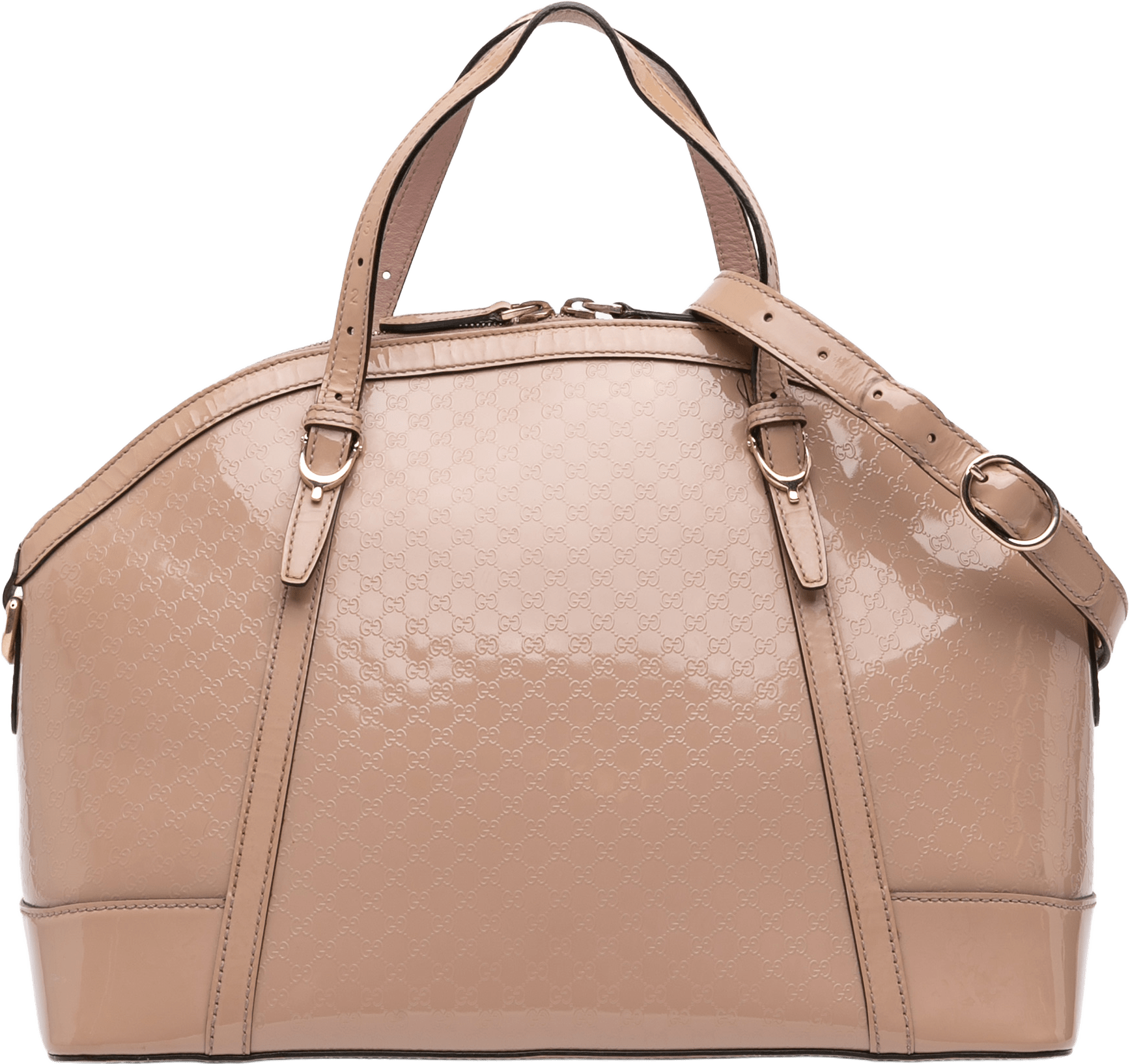 Gucci Large Microguccissima Patent Nice Dome Satchel, från Luxclusif, i färgen beige.