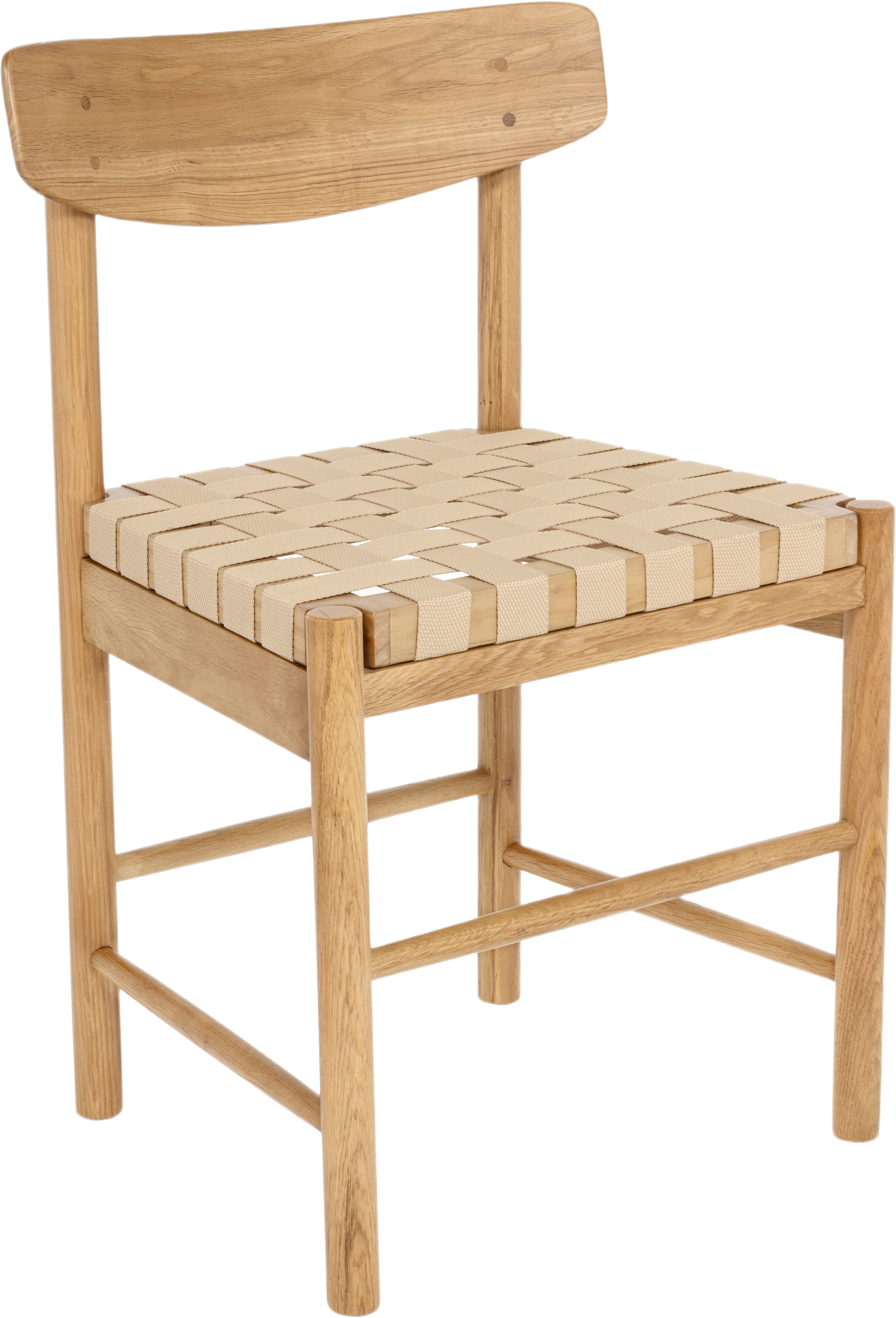 Matstol med flätad sits i sadelgjord ALMA, från Åhléns Home, i färgen Oak.