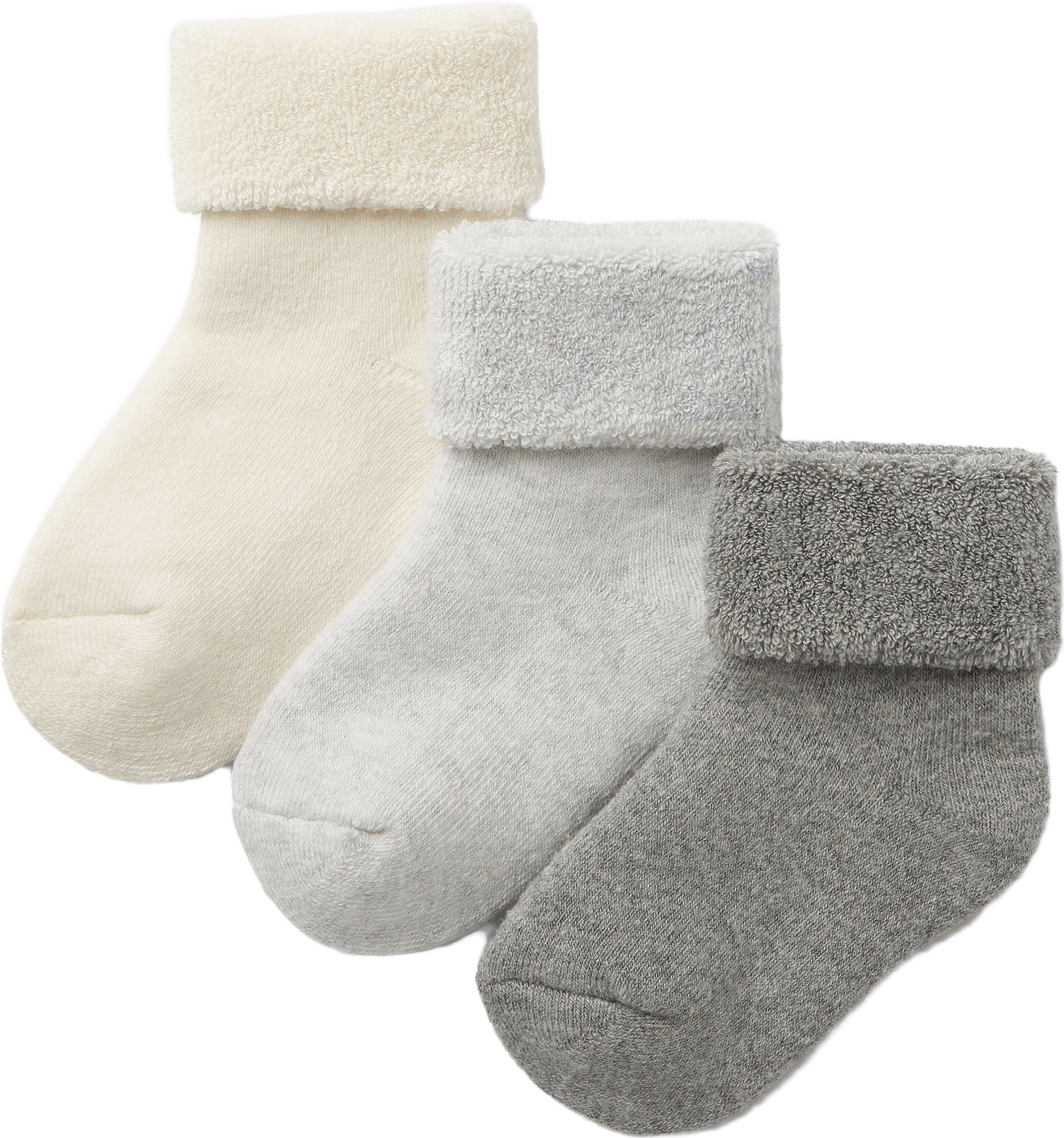 Babystrumpor i bomull TERRY, 3-pack, från Åhléns, i färgen Light Grey Melange.