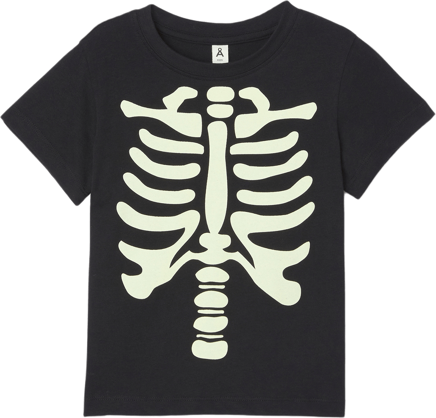 T-shirt med självlysande tryck SKELETON, från Å KIDS, i färgen Real Black.