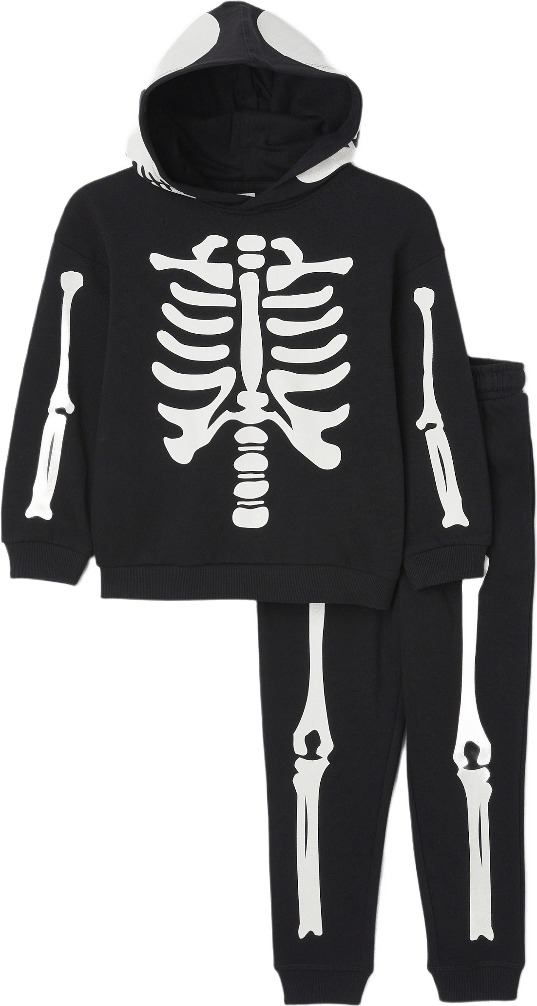 Mjukis-set med tryck SKELETON, från Å KIDS, i färgen Real Black.