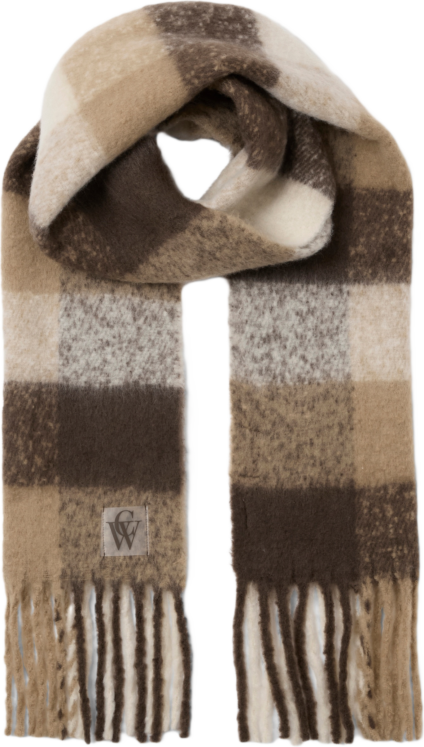 Stickad halsduk med fransar ADA, från Carin Wester, i färgen Brown Check.