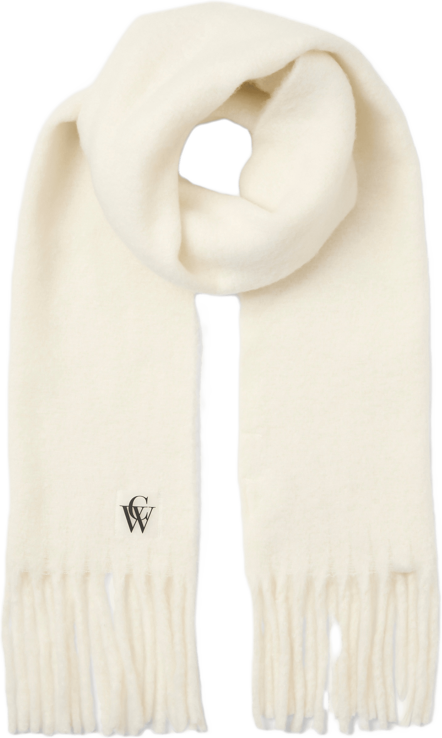 Stickad halsduk med fransar ADA, från Carin Wester, i färgen Creme White.