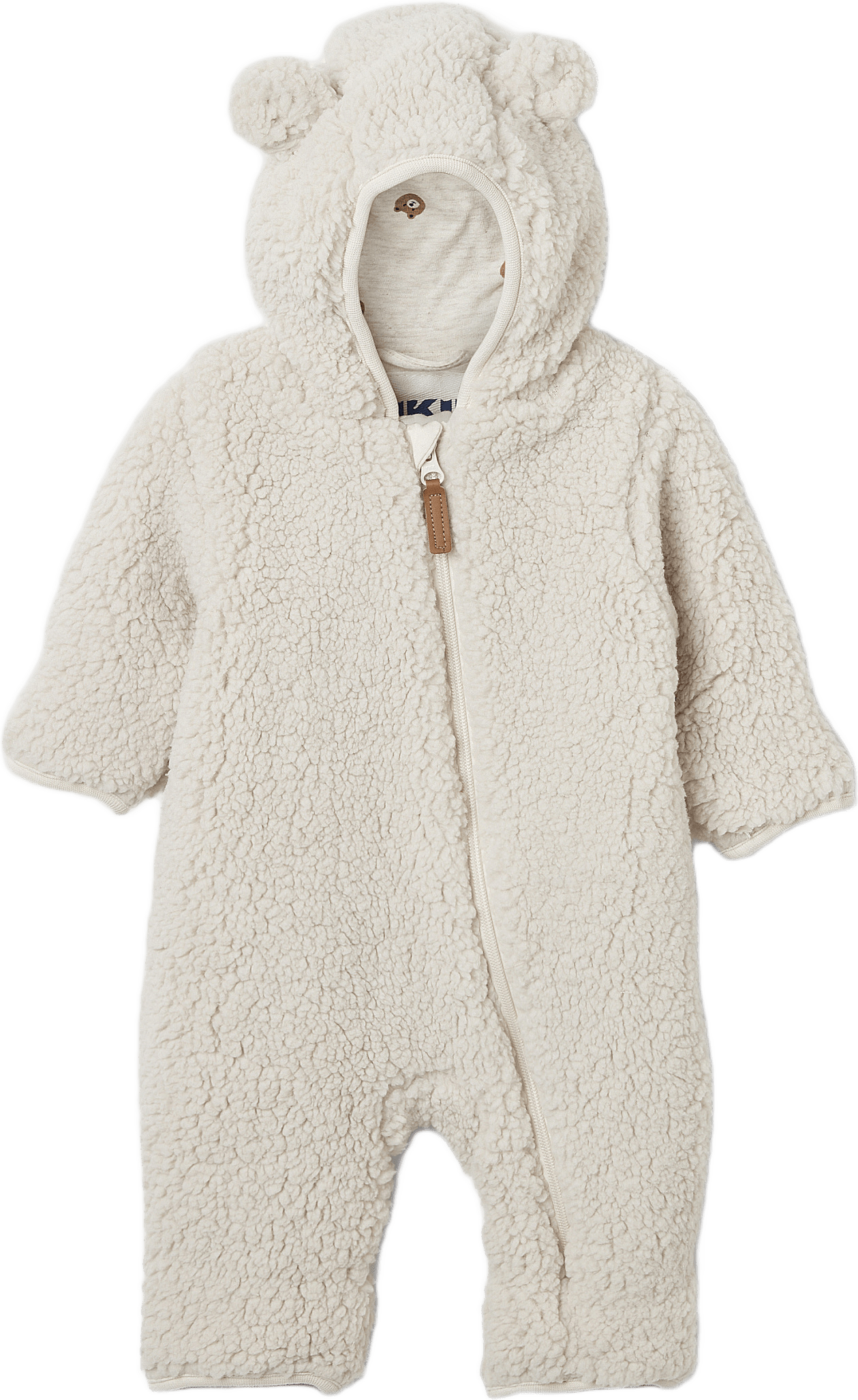 Fluffig fleeceoverall med huva SESAM, från RIKIKI, i färgen Offwhite.