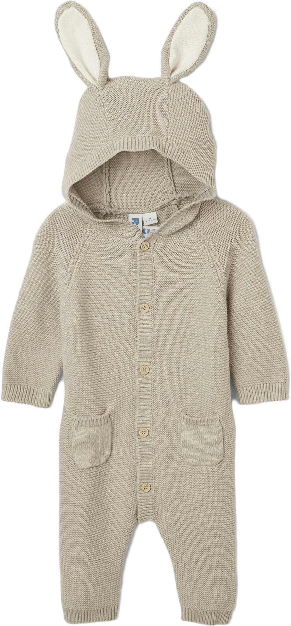 Stickad onesie med huva SALVAN, från RIKIKI, i färgen Oat Melange.