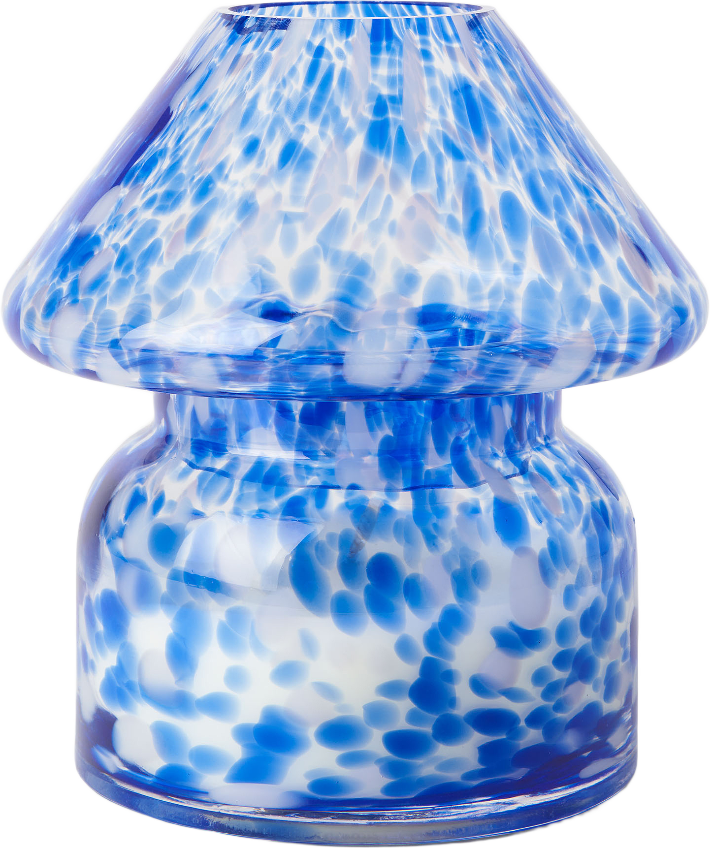 Doftljus i glas MUSHROOM, från Åhléns Home, i färgen Blue/White.