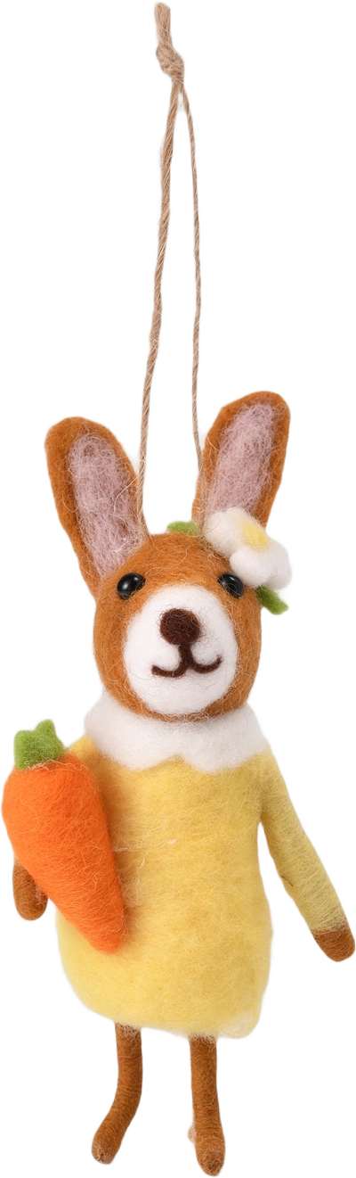 Påskhänge i ull kanin, från Åhléns Home, i färgen Yellow.