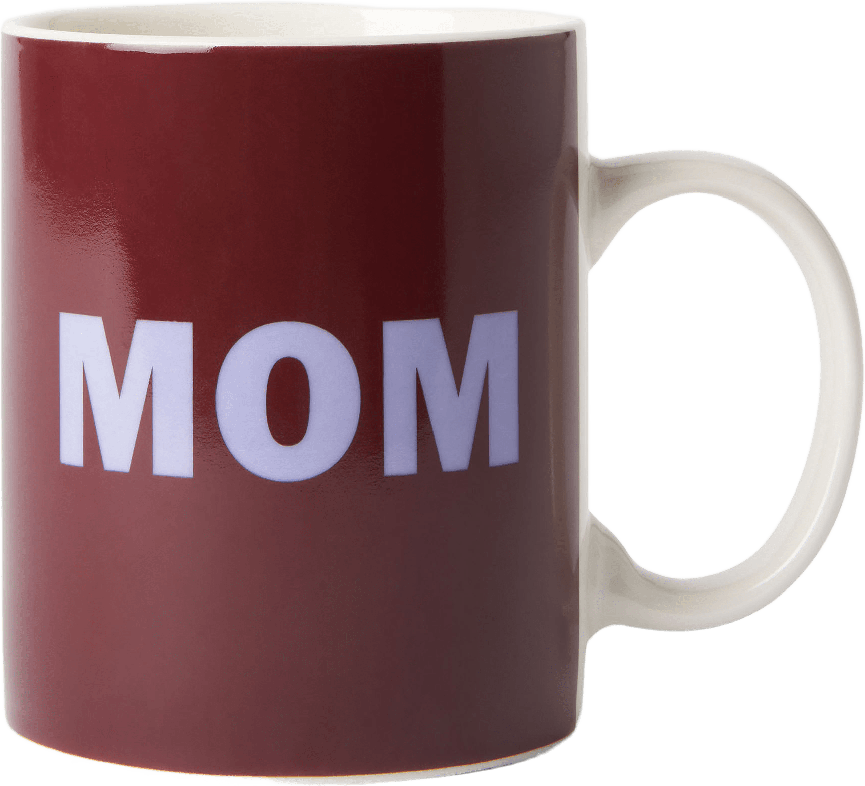 Mugg med text MOM, från Åhléns Home, i färgen Burgundy.