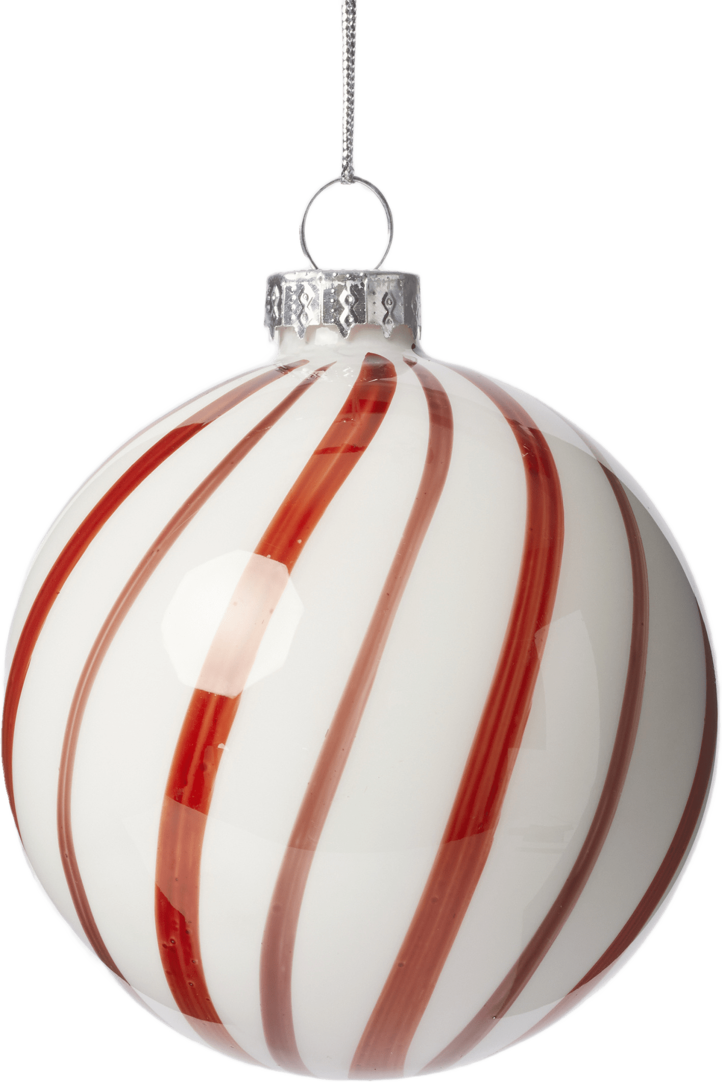 Julgranskula i glas BOLD SWIRL 8 cm, från Åhléns Home, i färgen Red/Light Red/White.