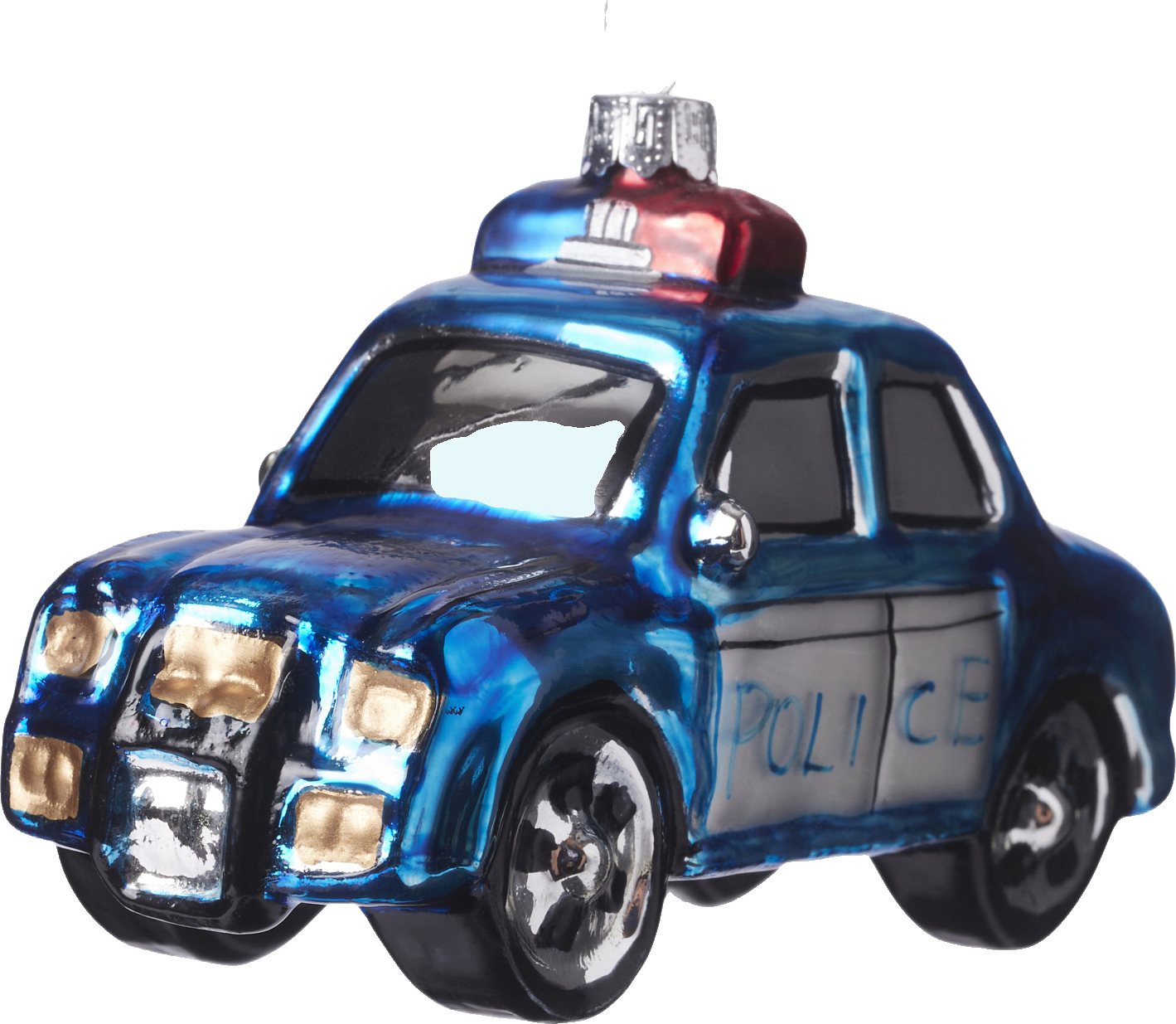 Julgranshänge i glas POLISBIL, från Åhléns Home, i färgen Blue.