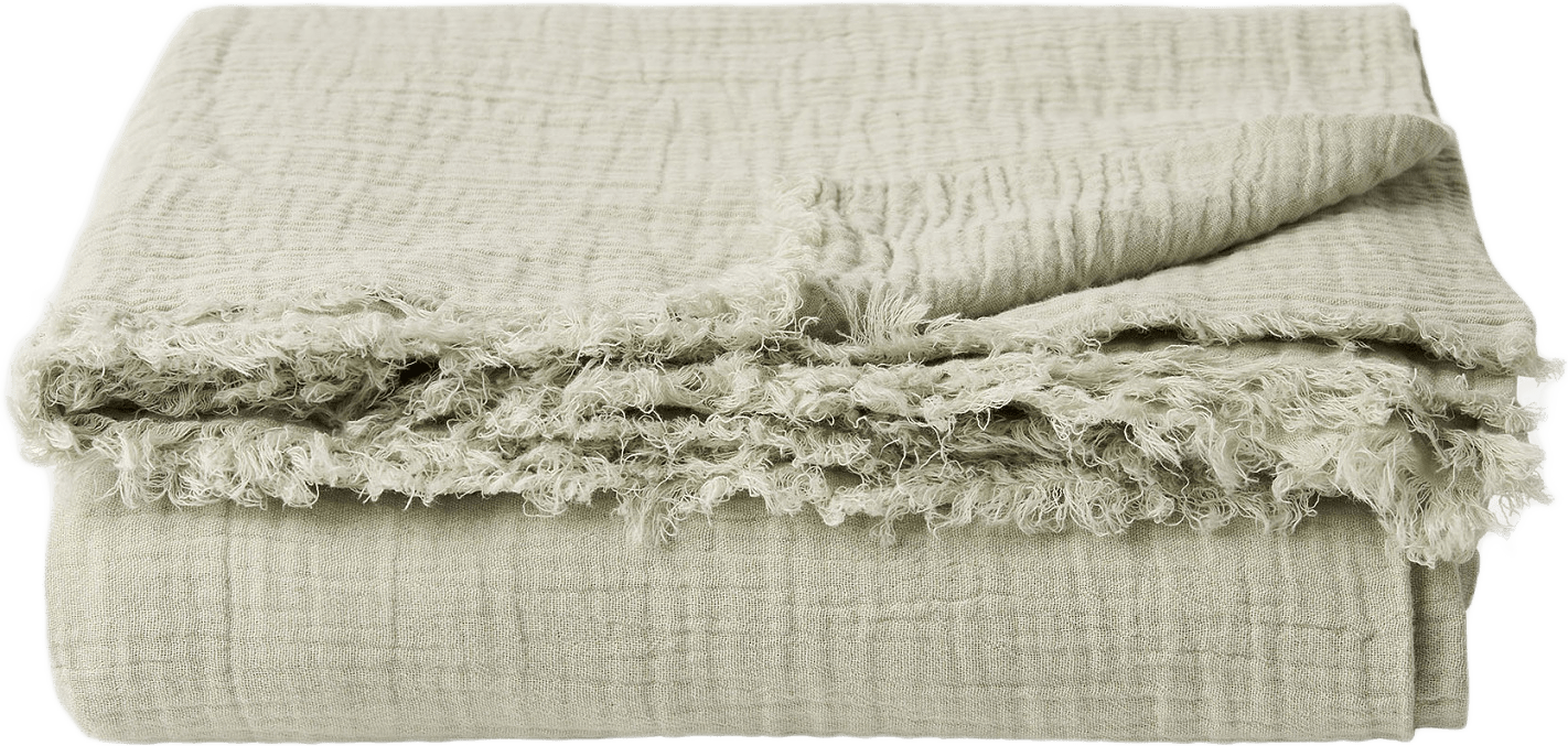 Överkast MUSLIN 180x240 cm, från Åhléns Home, i färgen Dusty Green.