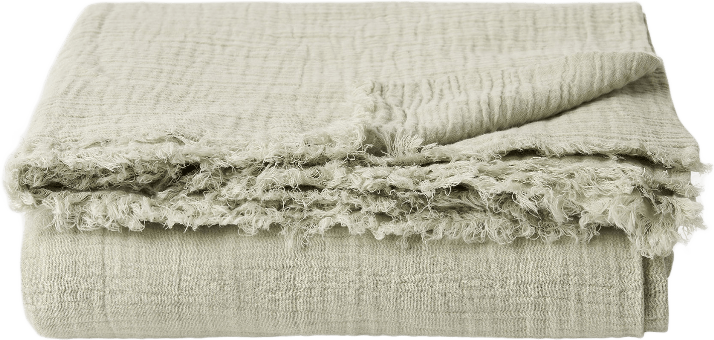 Överkast MUSLIN 240x240 cm, från Åhléns Home, i färgen Dusty Green.