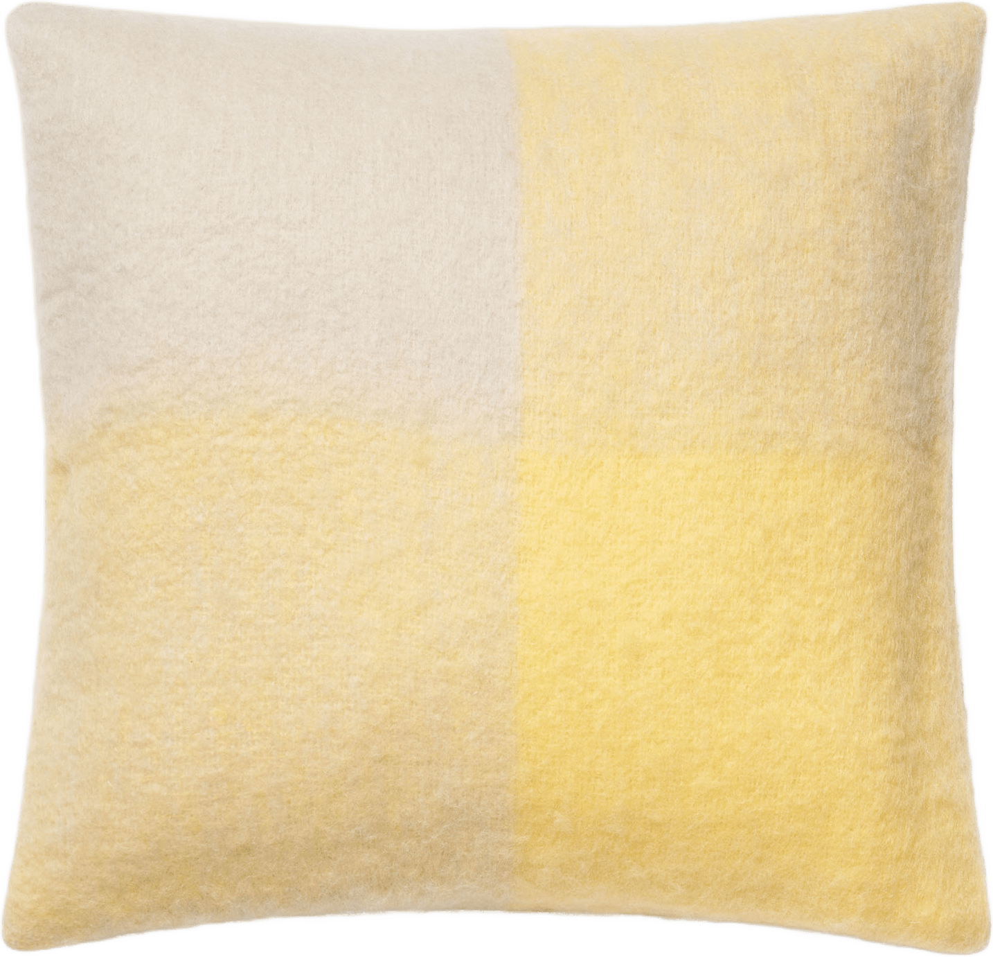 Rutigt kuddfodral i ullmix WOLFIE 50x50 cm, från Åhléns Home, i färgen Multi Yellow.