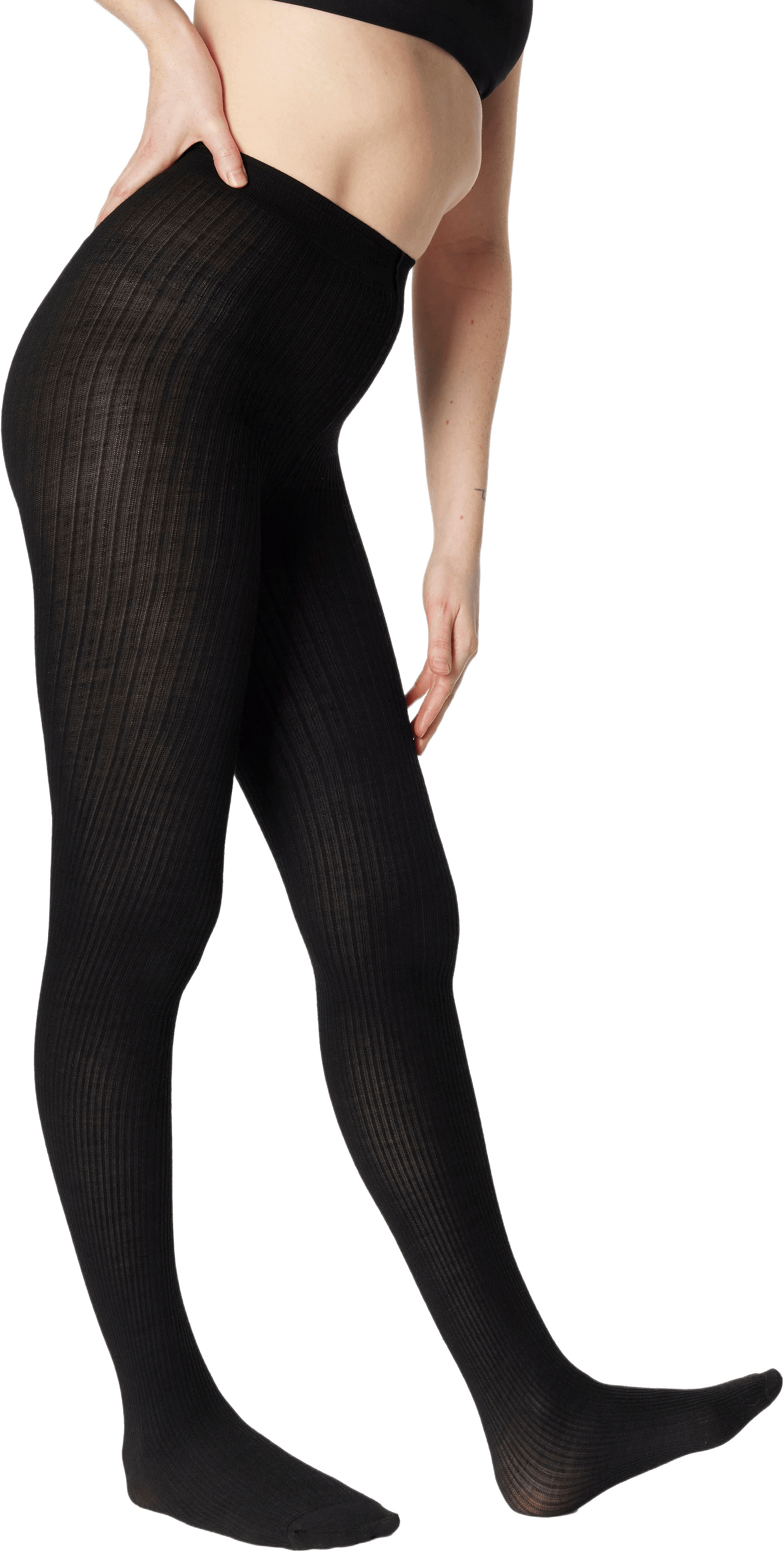 Ribbade strumpbyxor i ullmix, från Å WOMAN, i färgen Black.