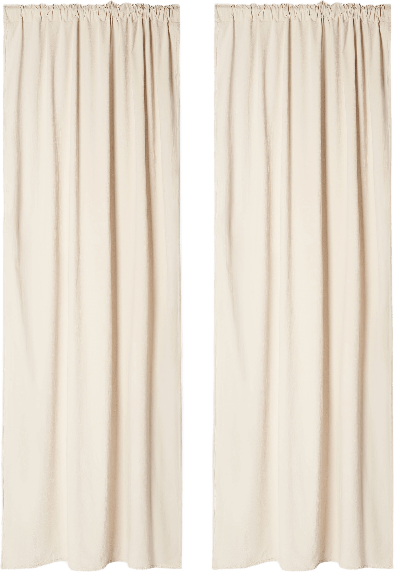 Gardin i krinklad bomull MAJKEN 140x250 cm, 2-pack, från Åhléns Home, i färgen Beige.