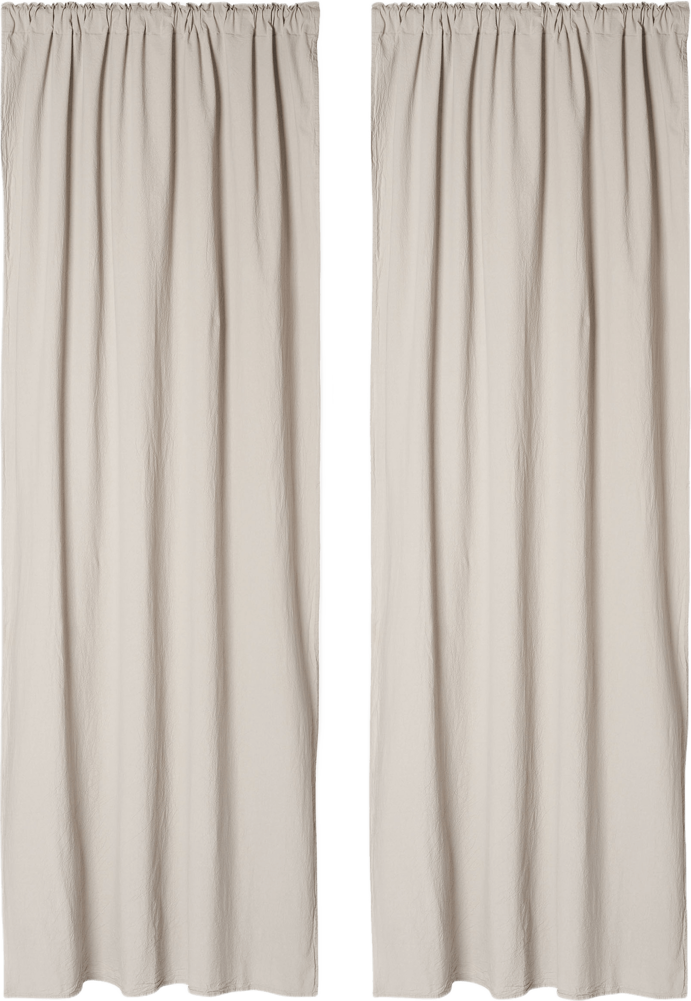 Gardin i krinklad bomull MAJKEN 140x250 cm, 2-pack, från Åhléns Home, i färgen Grey.