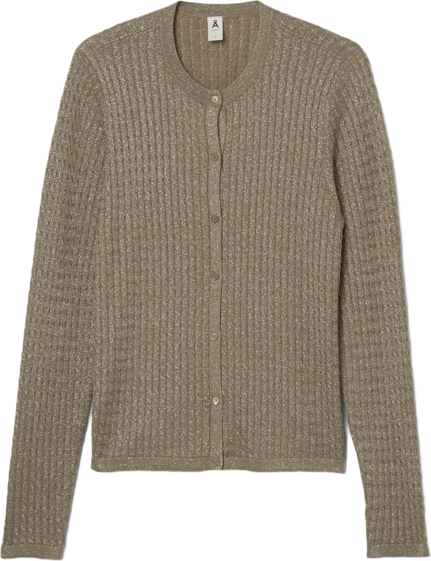 Glittrig kabelstickad cardigan INGRID, från Å WOMAN, i färgen Beige Glitter.