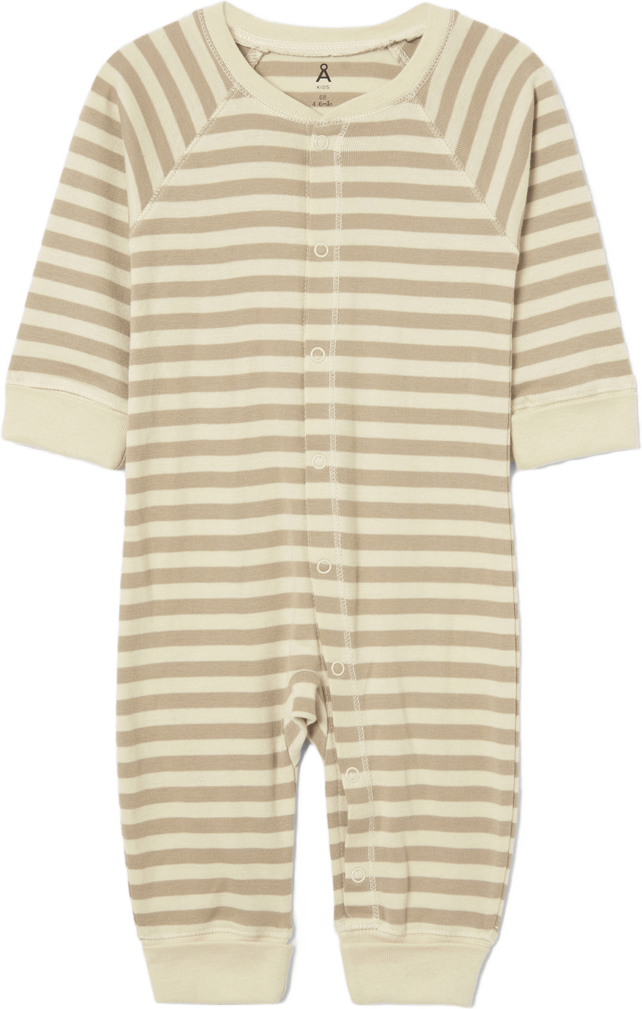 Pyjamas med tryckknappar LUNA, från Åhléns, i färgen Beige Stripe.