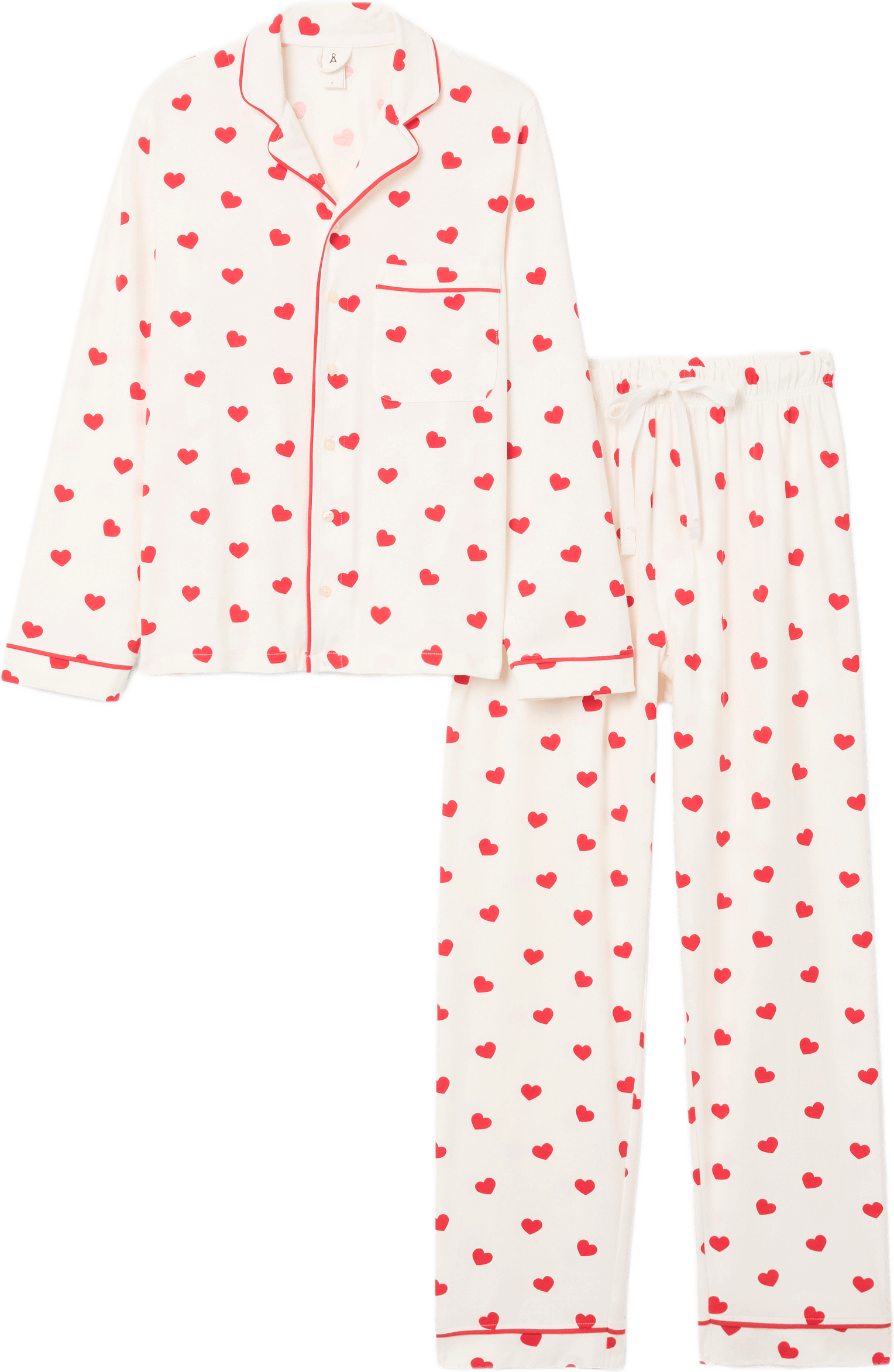 Pyjamas med hjärtan, från Å WOMAN, i färgen Red Heart.