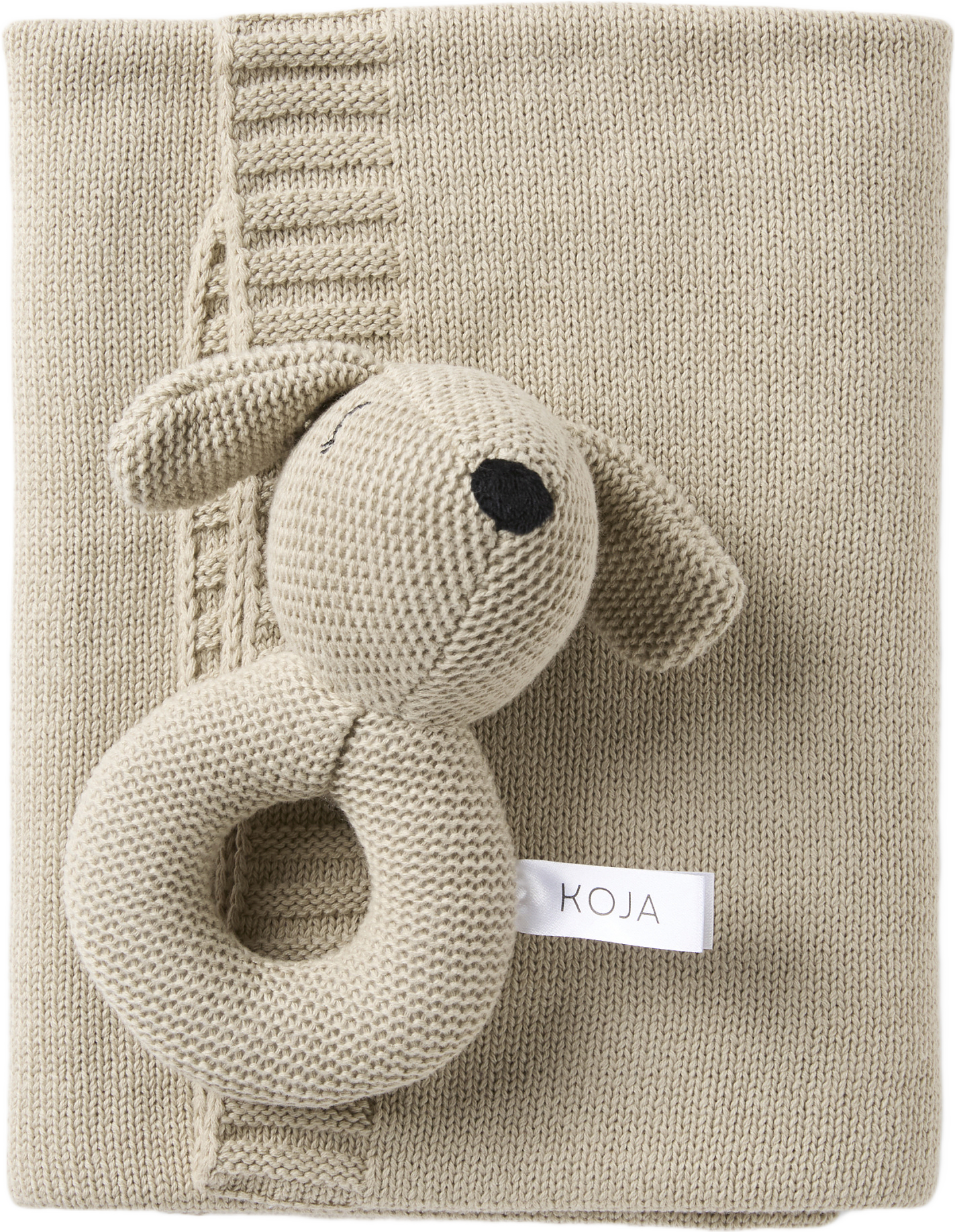 Presentkit skallra + filt MAJA, från Koja, i färgen Beige.