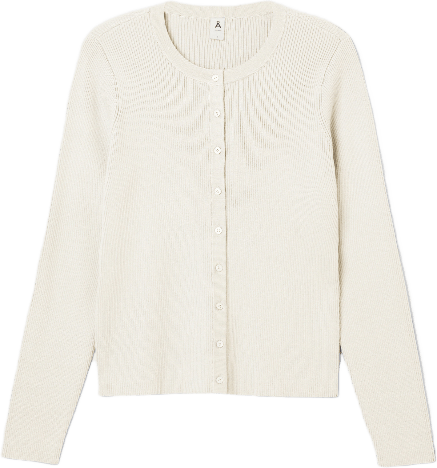 Ribbstickad cardigan INGRID, från Å WOMAN, i färgen Creme.