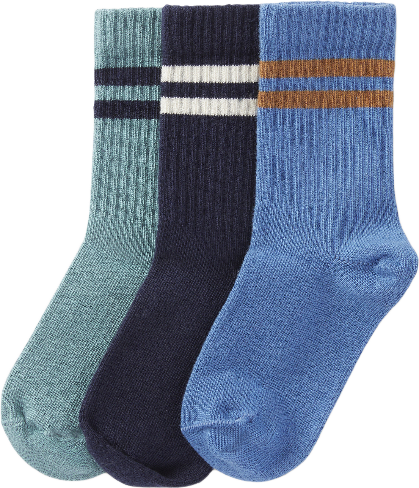 Strumpor med kontrastrand SPORTY, 3-pack, från Å KIDS, i färgen Blue.