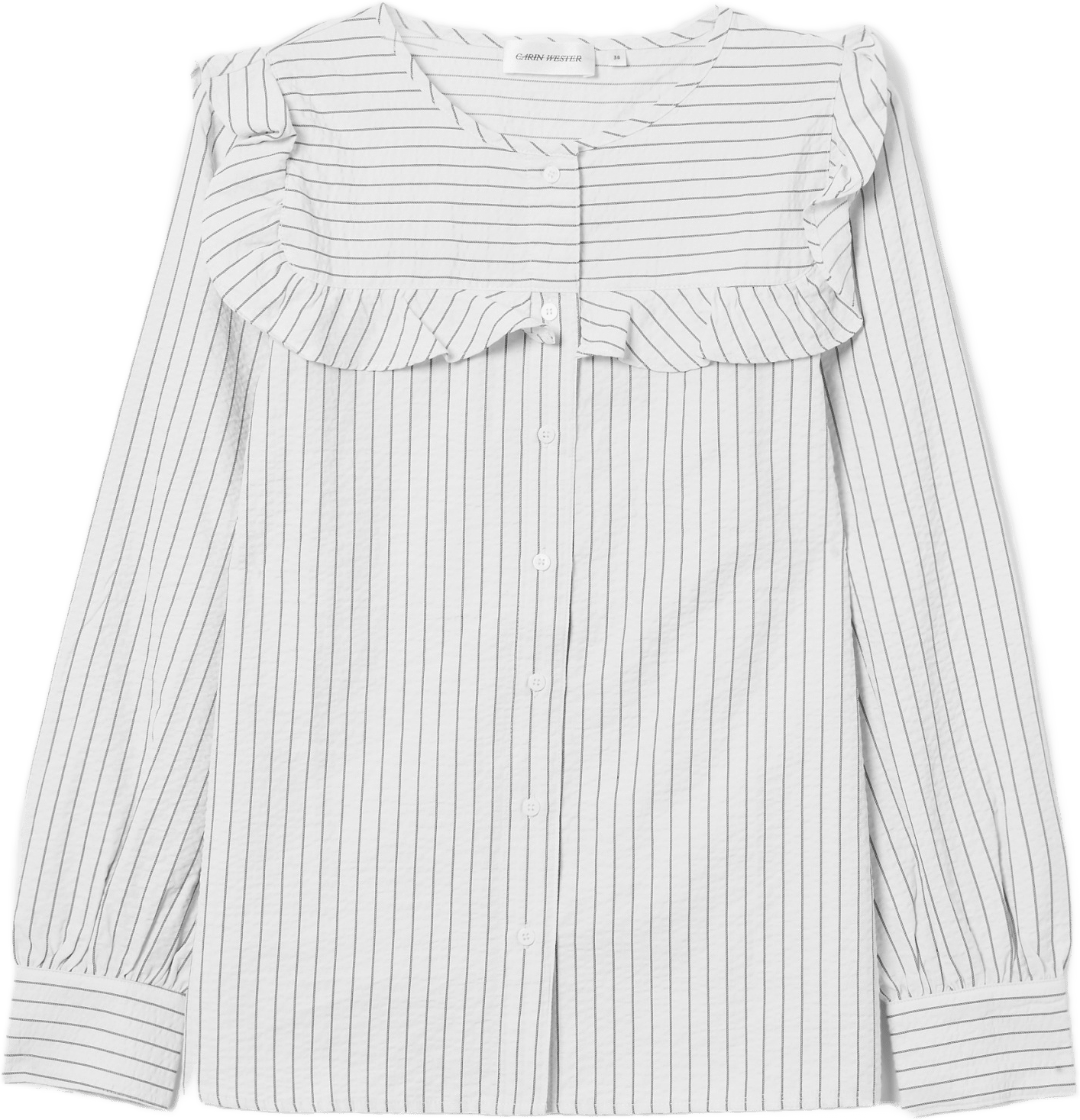 Blus med volang MARSALA, från Carin Wester, i färgen White Stripe.