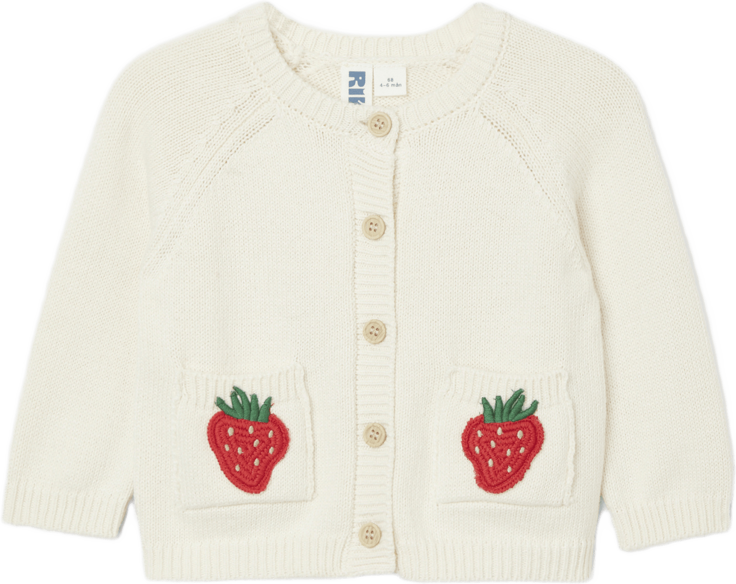 Stickad babykofta STRAW, från RIKIKI, i färgen Strawberry.