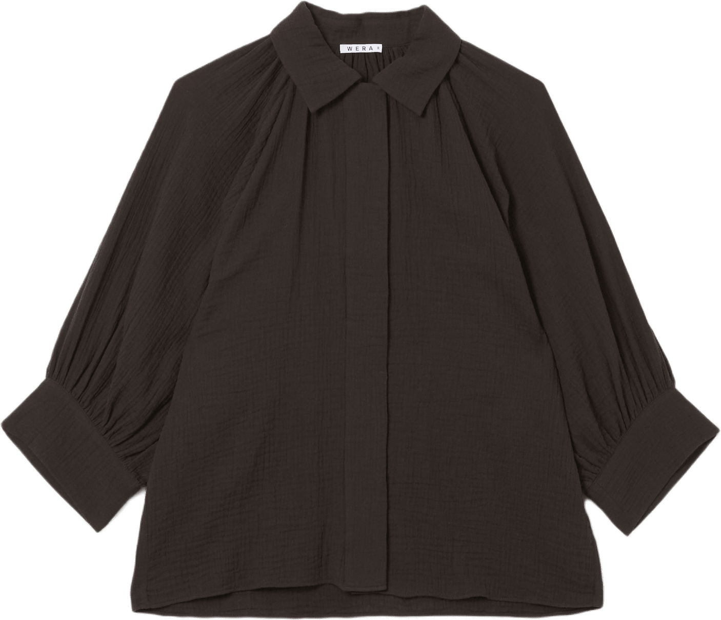 Krinklad blus med trekvartsärm ARIZONA, från Wera, i färgen Brown.