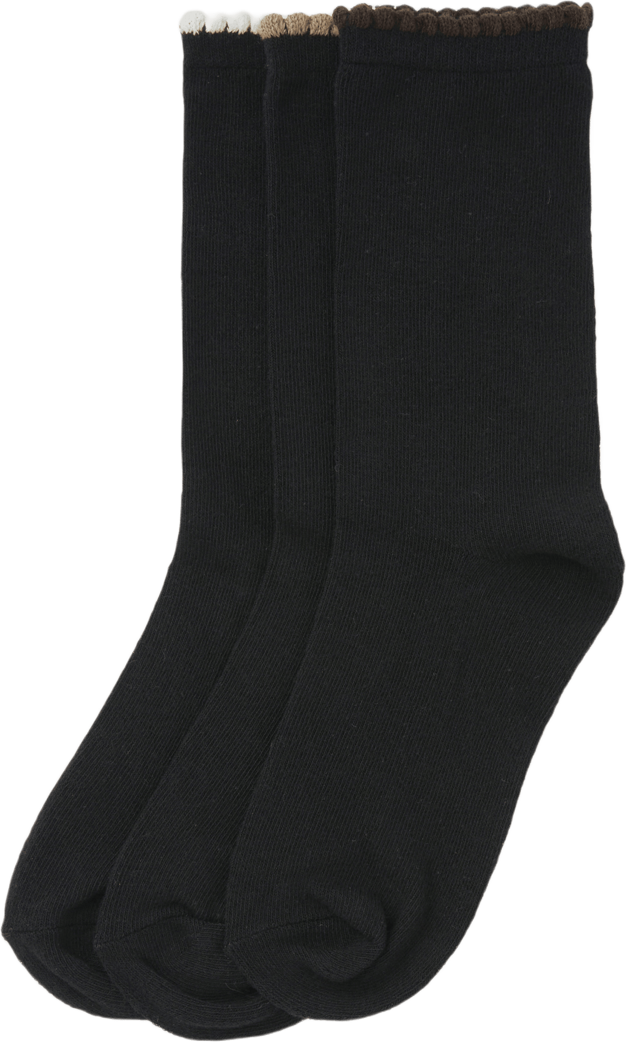 Strumpor med vågig kant, 3-pack, från Å WOMAN, i färgen Black Beige.