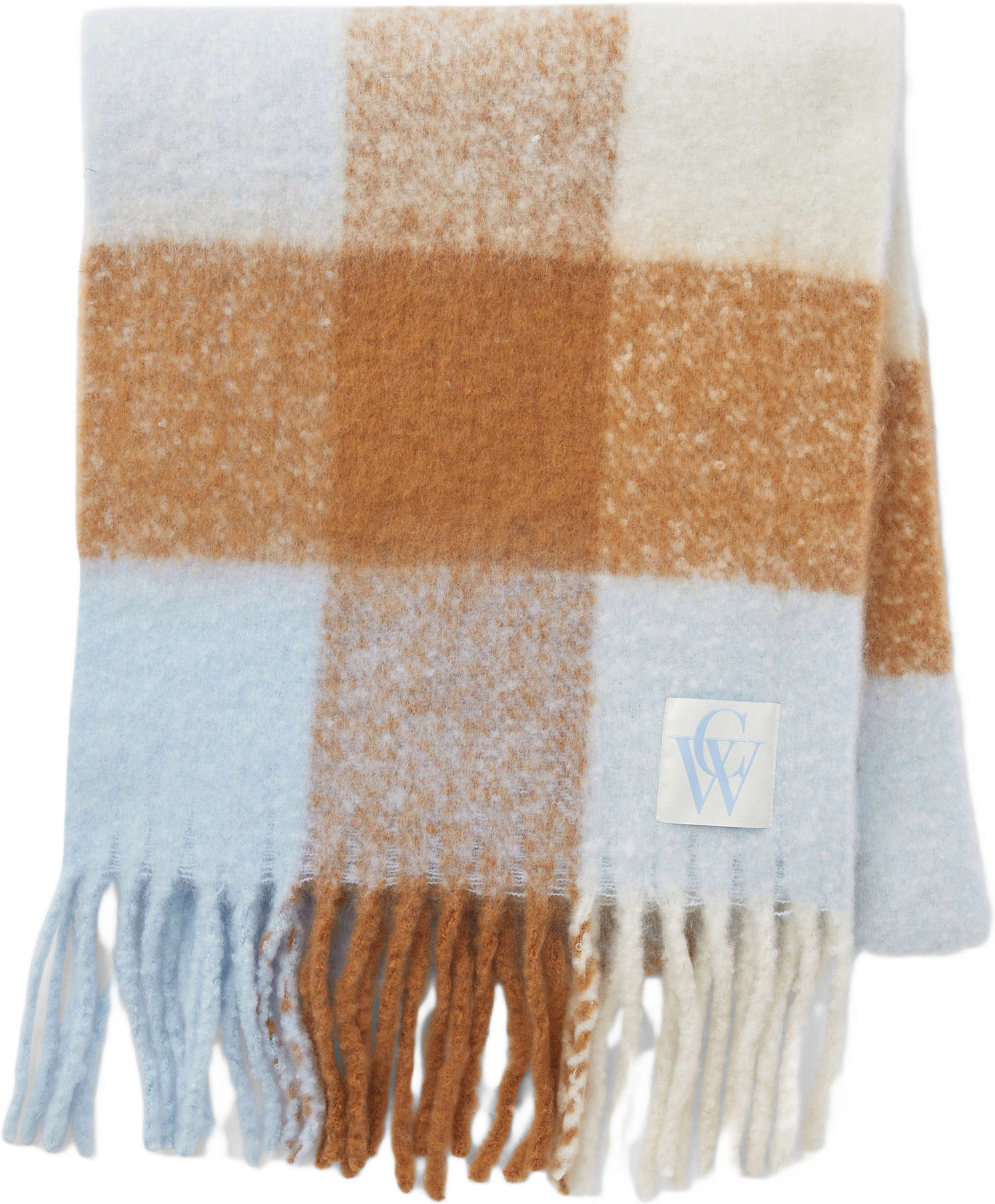 Stickad halsduk med fransar ADA, från Carin Wester, i färgen Burnt Orange Check.