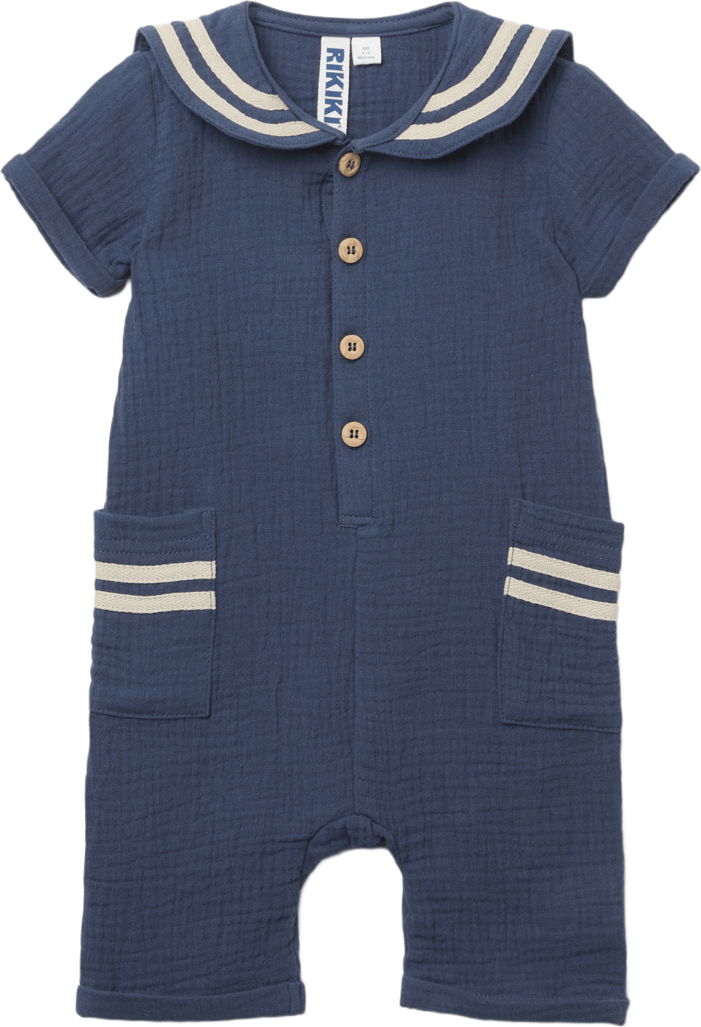 Sjömans-onsie i krinklad bomull STELLAN, från RIKIKI, i färgen Navy / Blue.