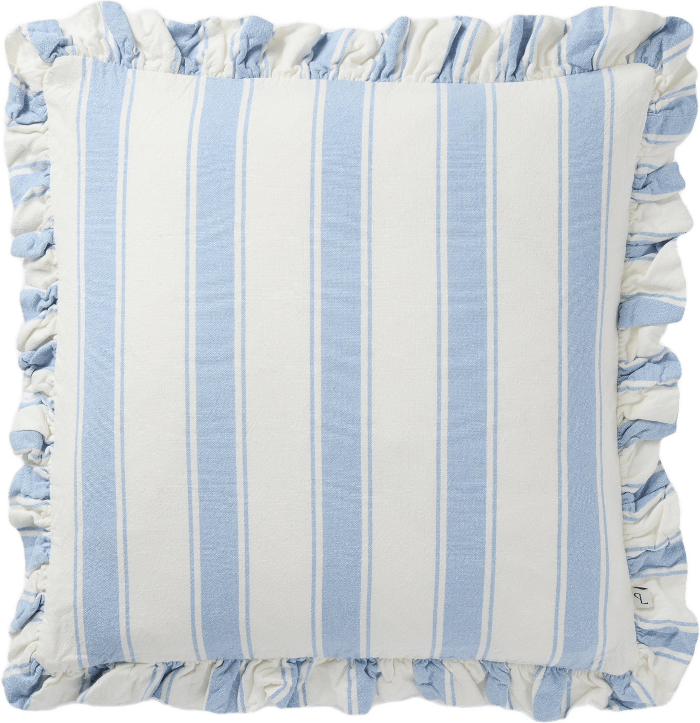 Kuddfodral DOUBLE STRIPE FRILL 50x50 cm, från PORTOLINO LIVING, i färgen Off White/Blue.