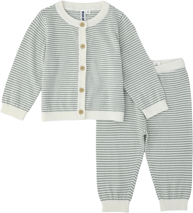 Stickat set VERO, från RIKIKI, i färgen Green Stripe.