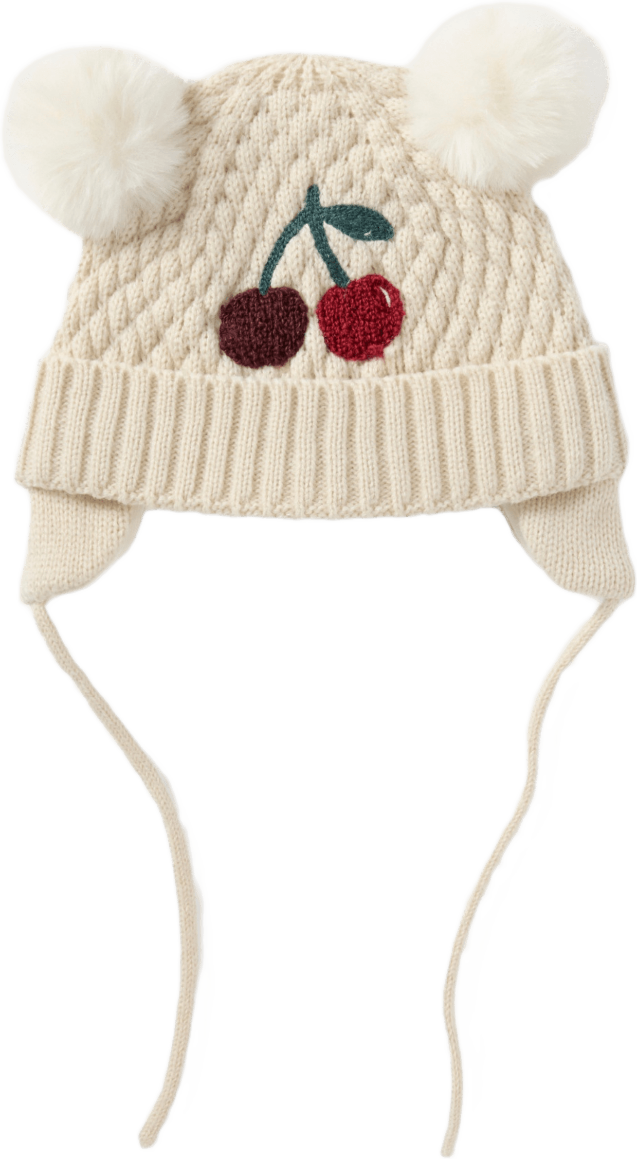 Stickad mössa med pälsbollar CILLA