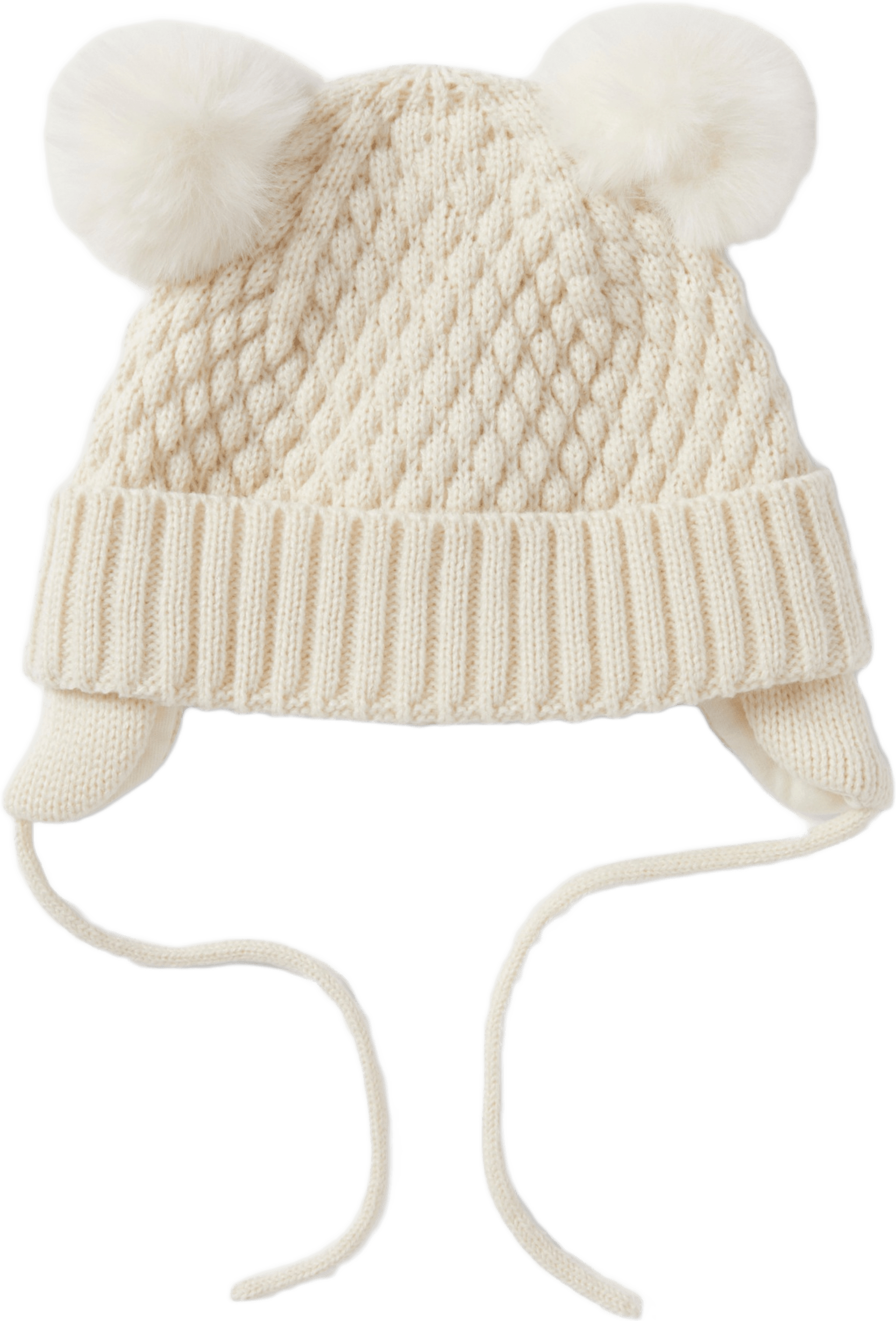 Stickad mössa med pälsbollar CILLA, från RIKIKI, i färgen White 2.