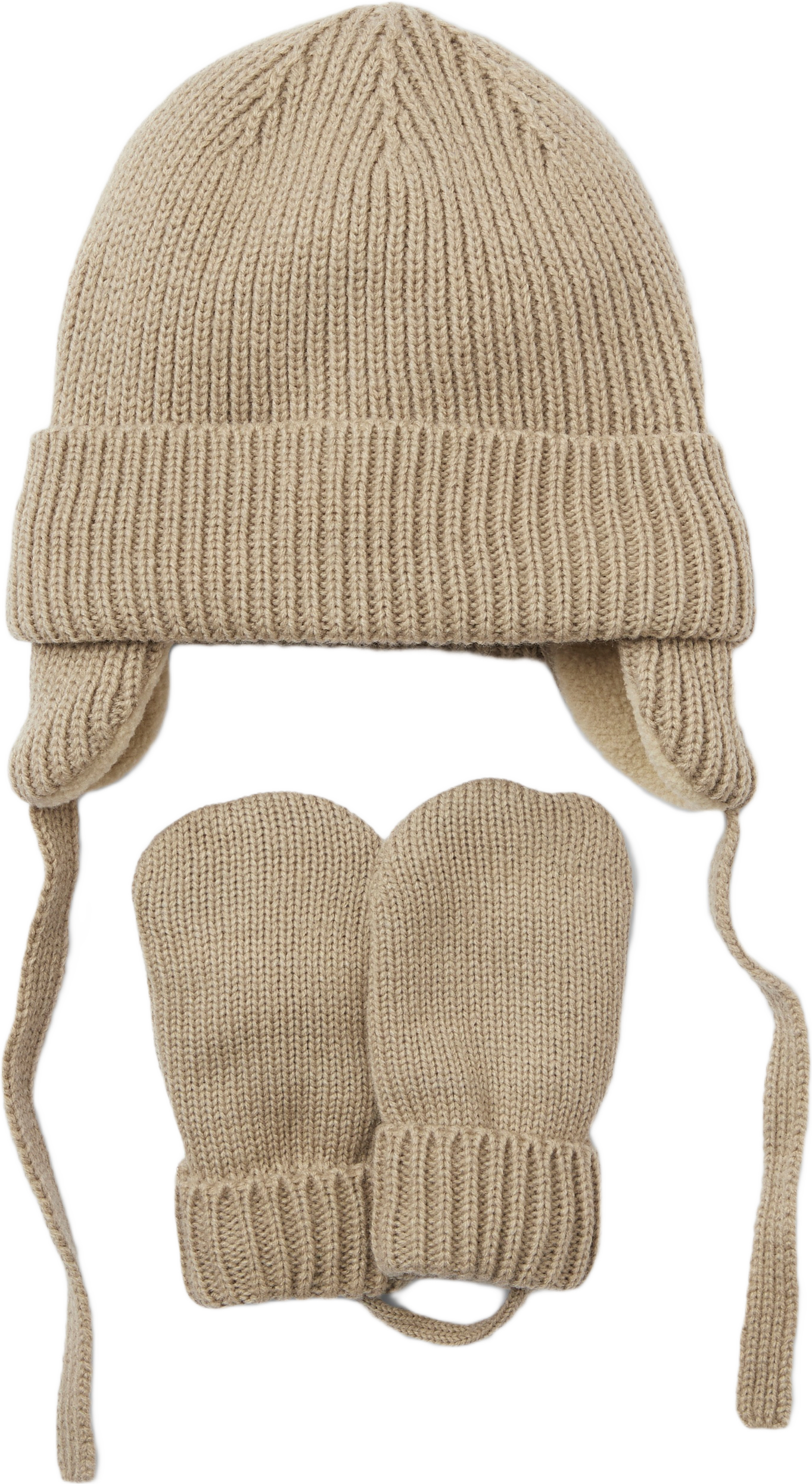 Mössa och vantar JAX, från RIKIKI, i färgen Oat Melange.