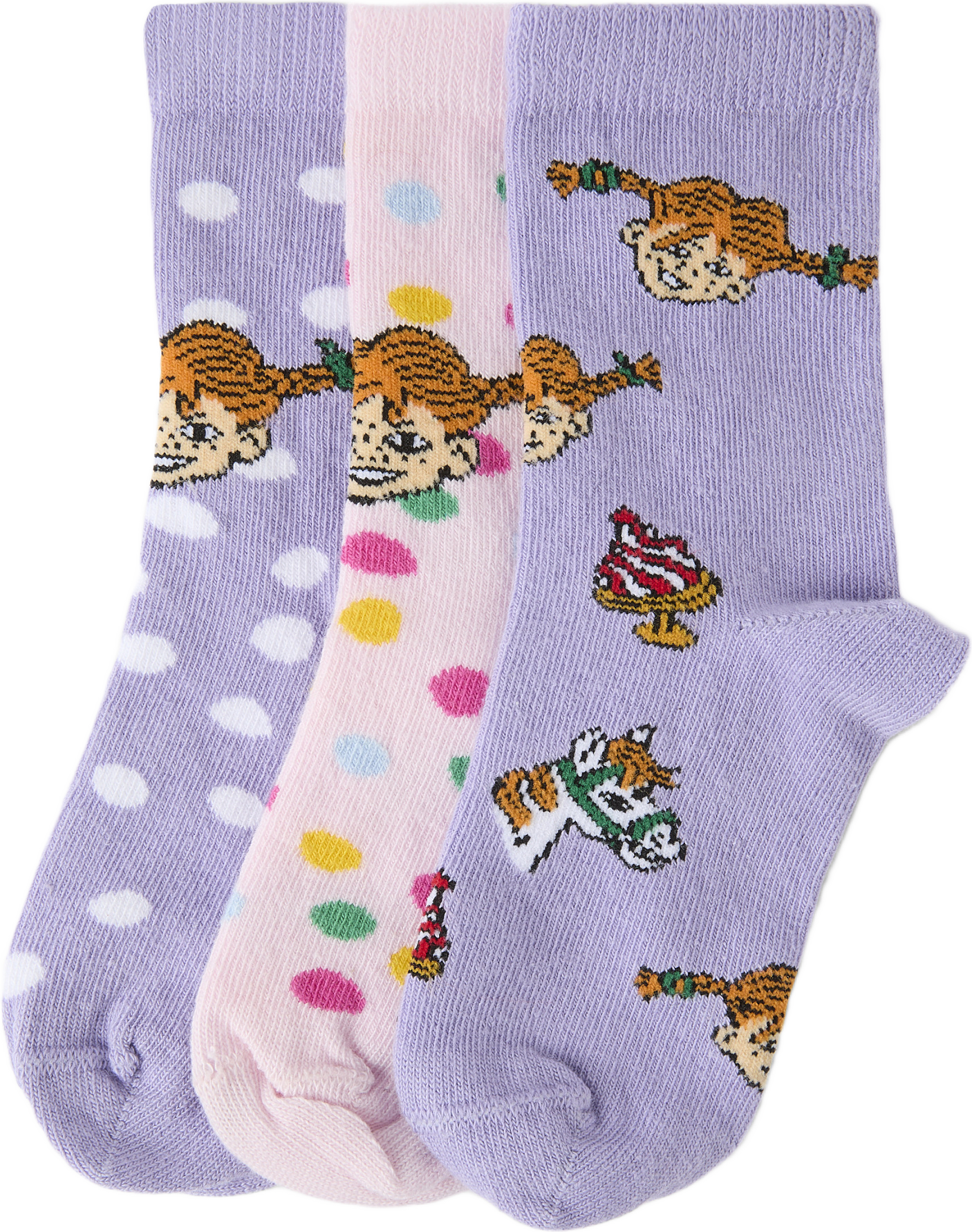 Pippi-strumpor KRUSMYNTA, 3-pack, från PIPPI, i färgen Purple.