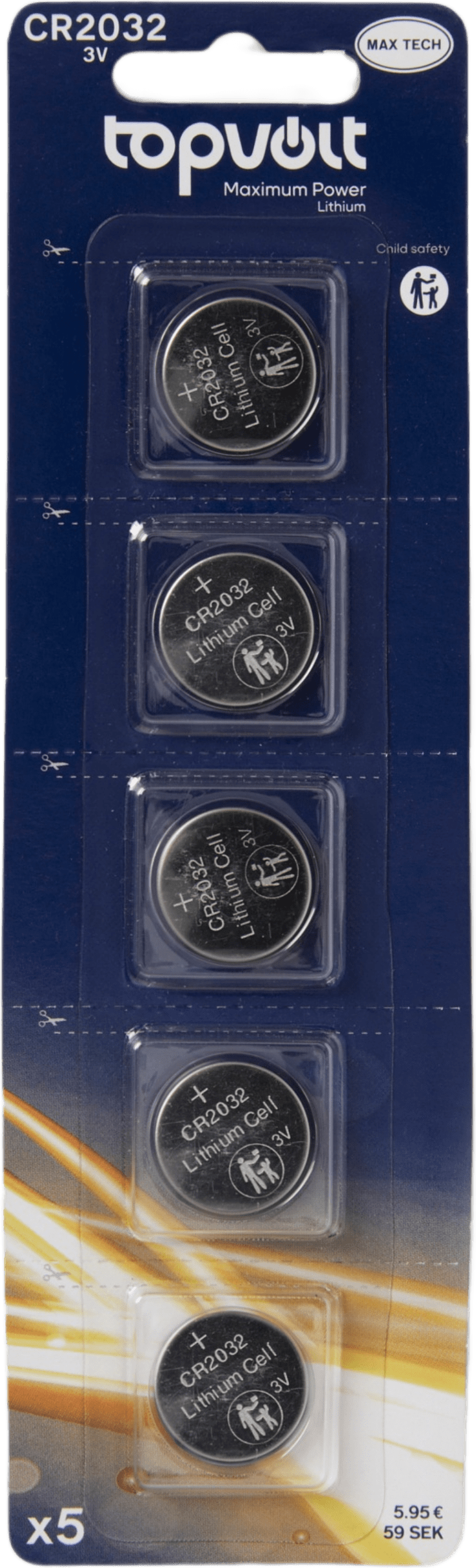 Litiumbatteri CR2032, 5-pack, från Topvolt.