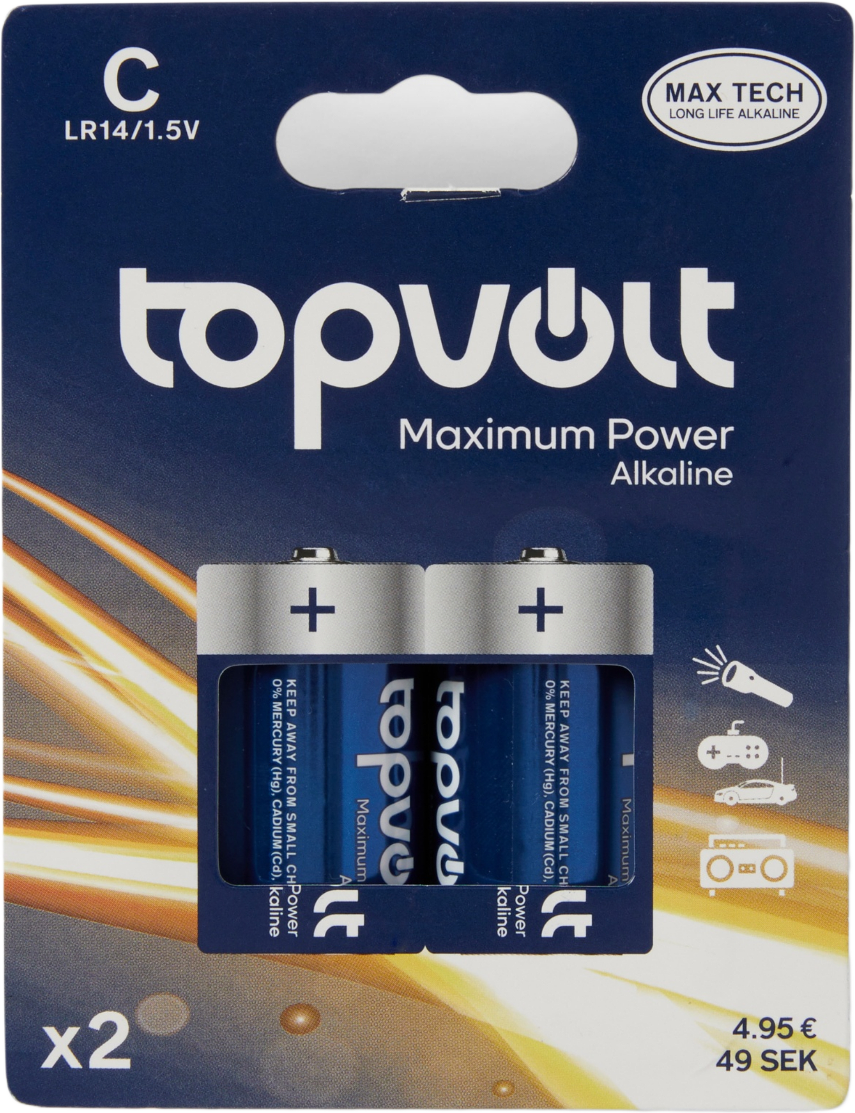Alkaliskt batteri LR14, 2-pack, från Topvolt.