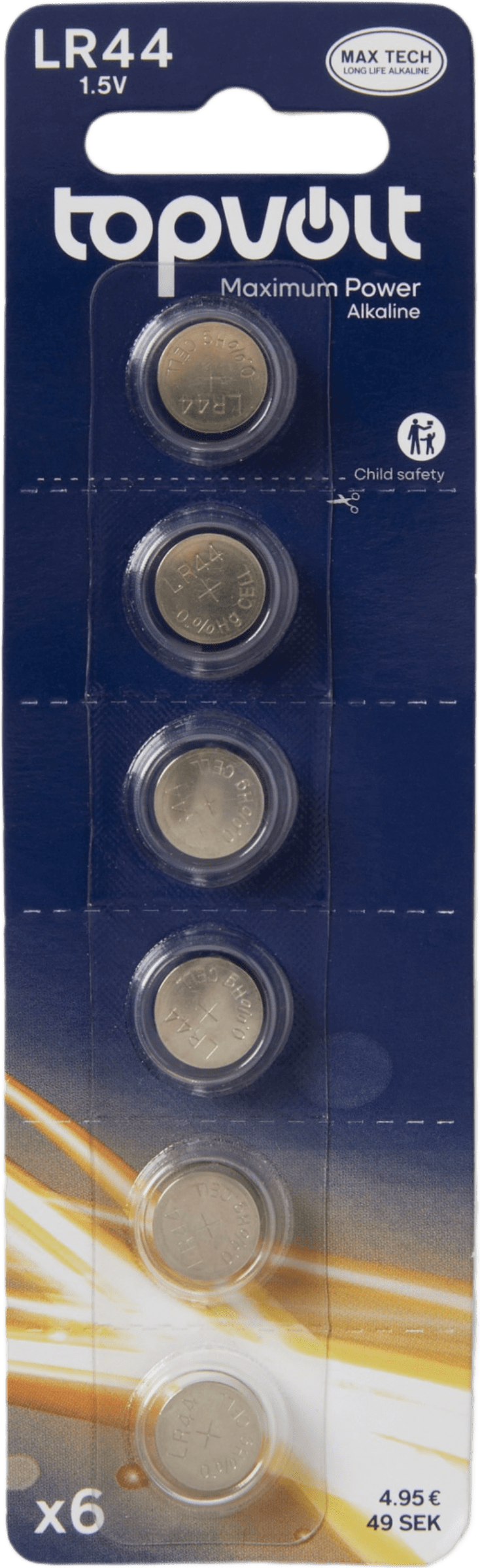 Alkaliskt batteri LR44, 6-pack, från Topvolt.