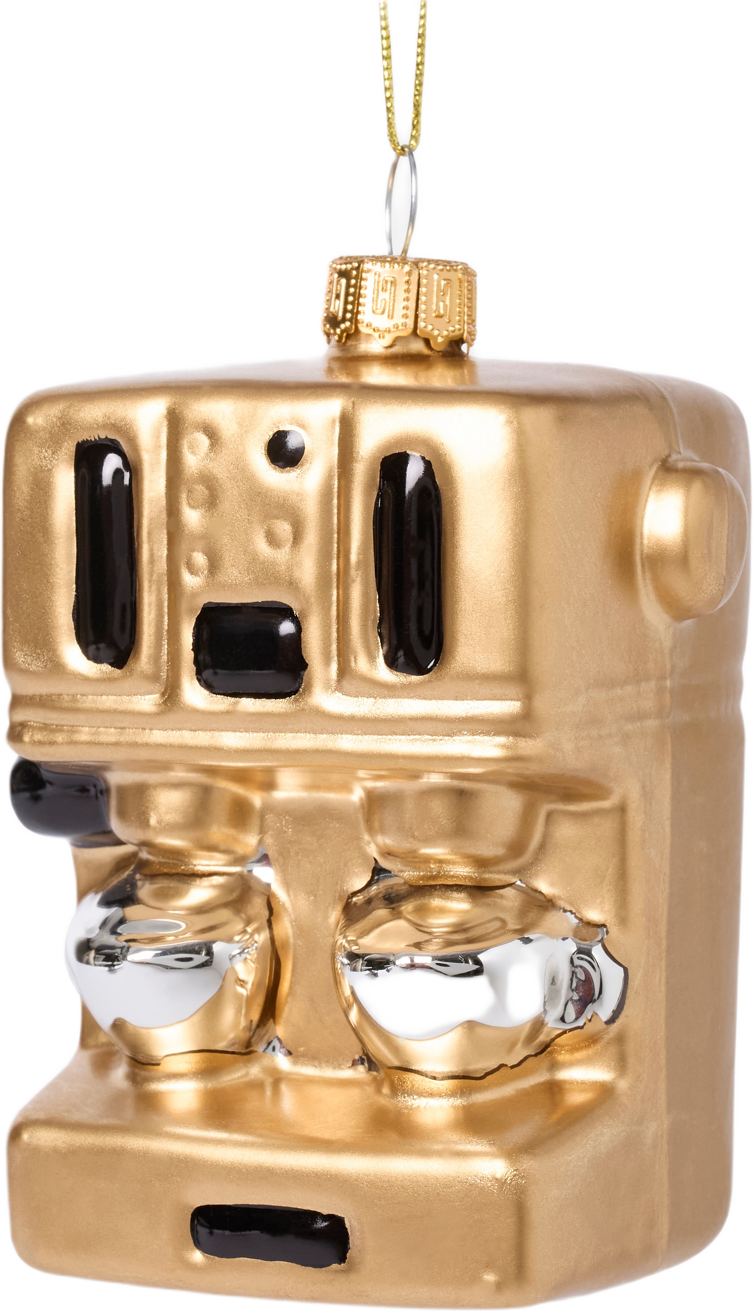 Julgranshänge i glas ESPRESSOMASKIN, från Åhléns Home, i färgen Gold.